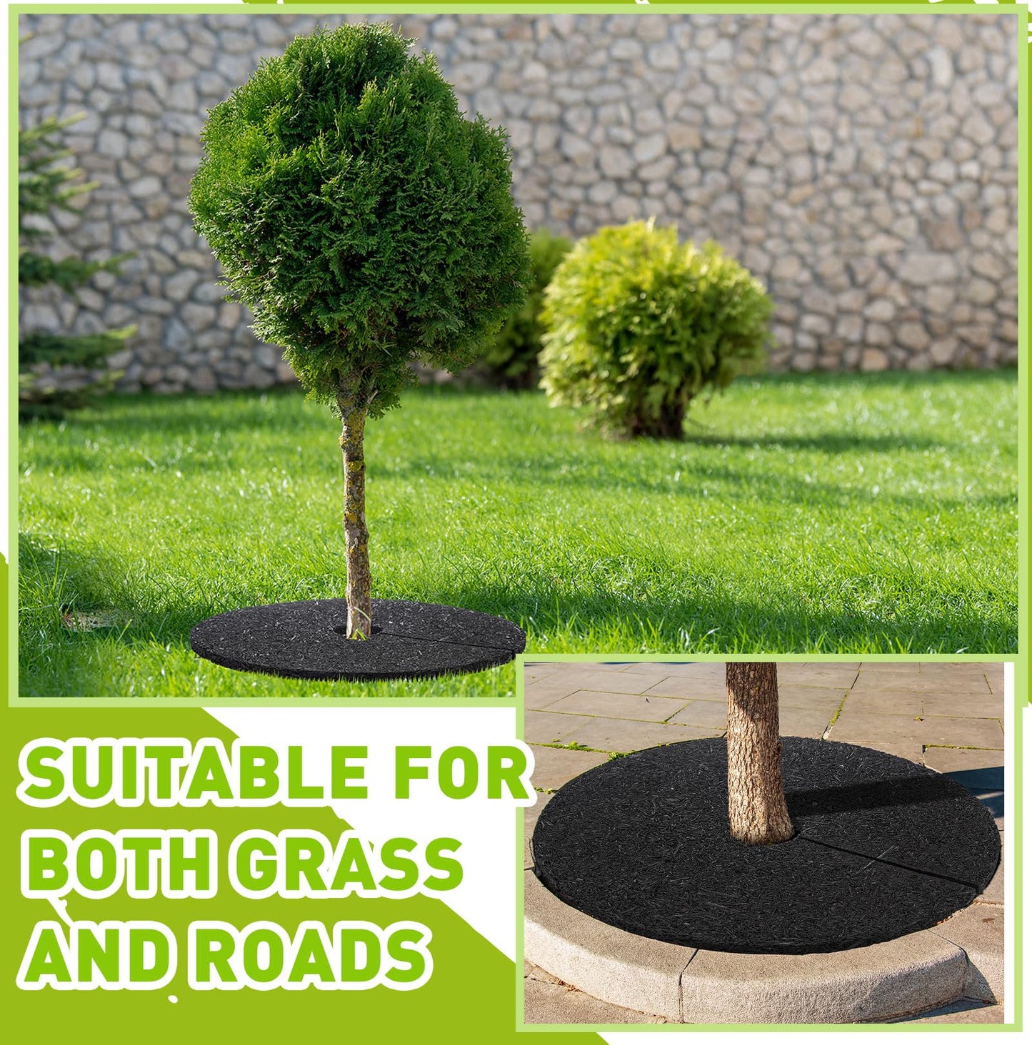Peryiter 6 Pcs Rubber Mulch Tree Ring, Heavy Duty Rubber Mulch Mat, Tree Protector Weed Barrier Mats, Round Root Barrier for Root Protection Weed Grass Control (20 Inches)