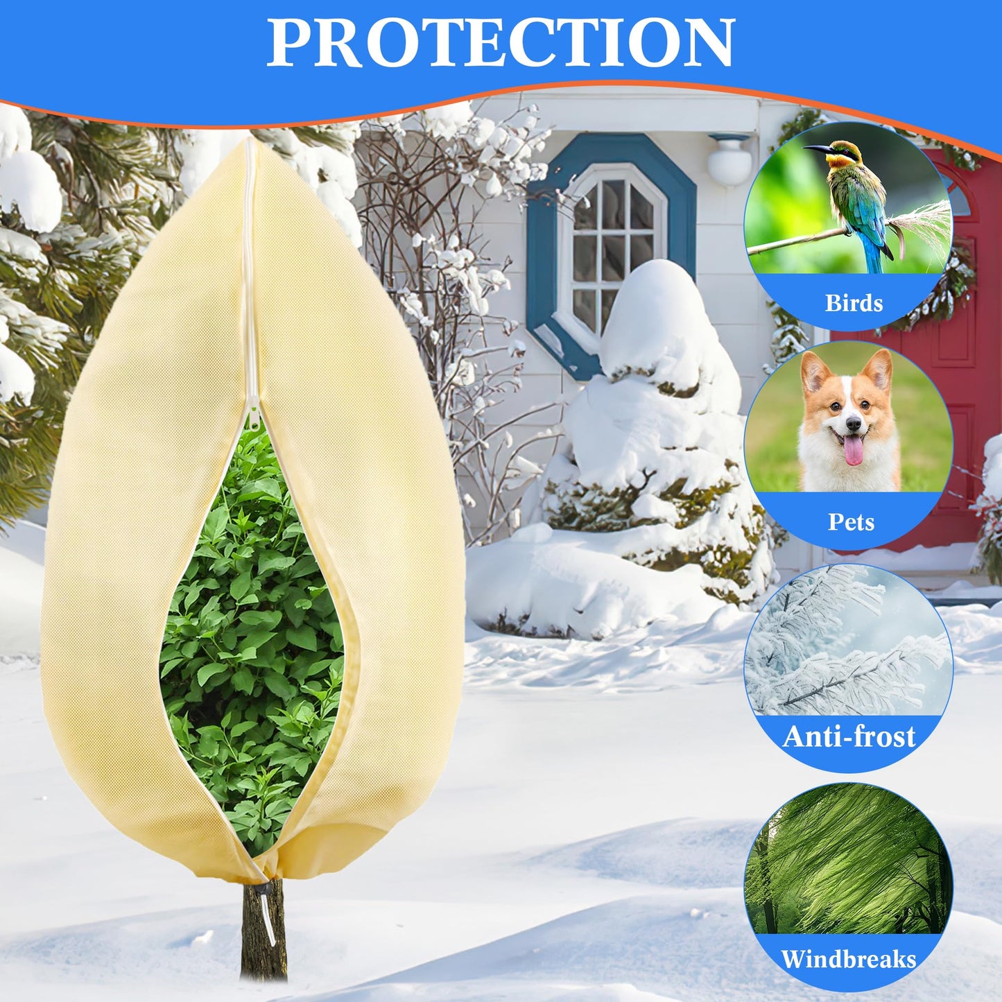 4 Pcs Plant Covers Freeze Protection, Reusable Winter Frost Cover for Outdoor Shrub & Fruit Tree Potted, 2.8oz/yd² Heavy-Duty Tree Jacket with Zipper & Drawstring, 32" x 47"