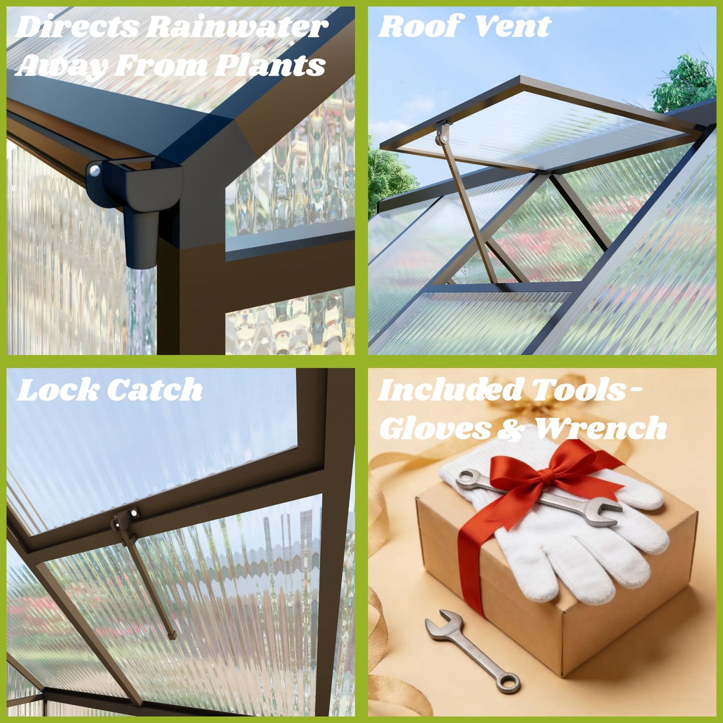 6x6 FT Greenhouse for Outdoors, Polycarbonate Greenhouse with Quick Setup Structure and Roof Vent, Aluminum Large Walk-in Green House for Outside Garden Backyard, Charcoal Black