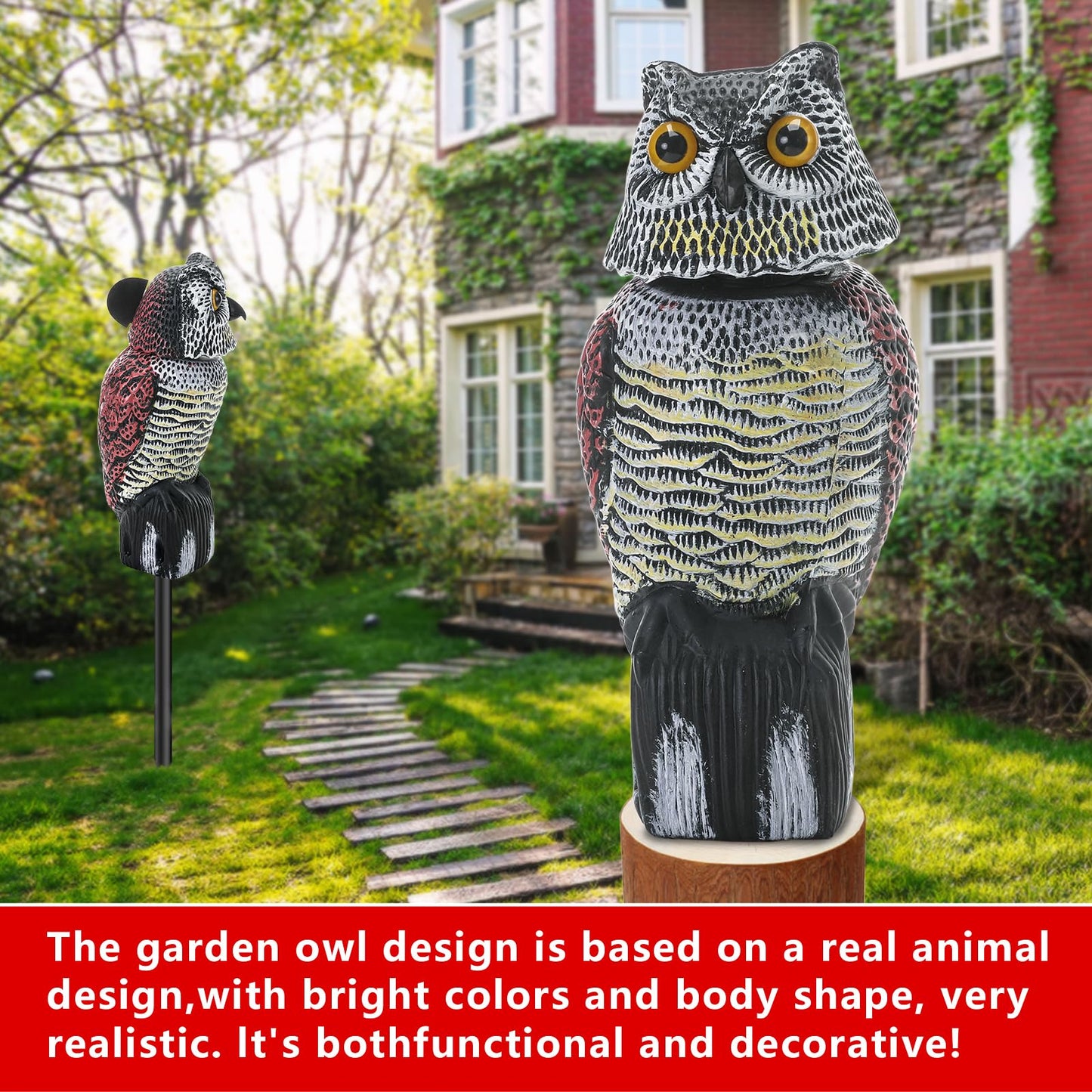 Cifavor Fake Owl for Garden with Rotating Head,Realistic Eyes & Waterproof Shape