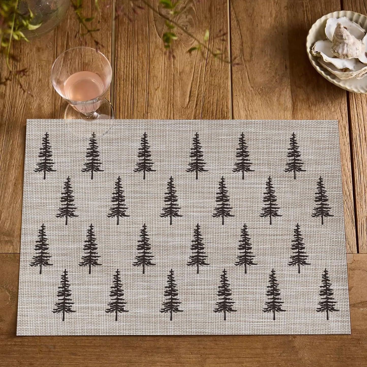 Artoid Mode Xmas Tree Christmas Vinyl Placemats Set of 4, 12x18 Inch Wipeable Winter PVC Woven Table Mats for Party Kitchen Dining Decor