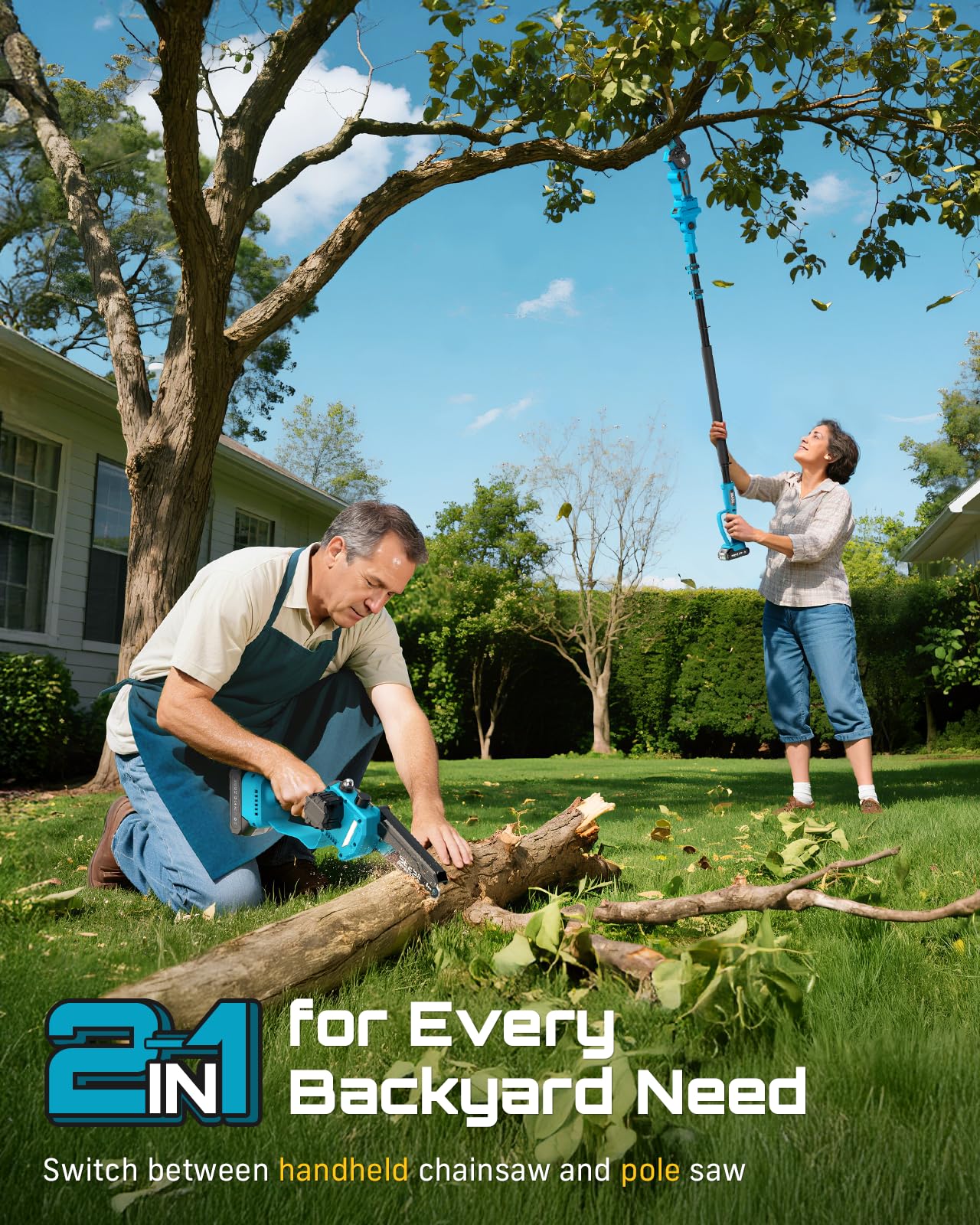 SEESII 2-in-1 Electric Pole Saws for Tree Trimming, 6 Inch Mini Chainsaw Cordless with Extension Pole, Battery Powered Pole Chain Saw, Tree Trimmer Limb Branch Cutter Pruner with 2 Battery P6 Plus