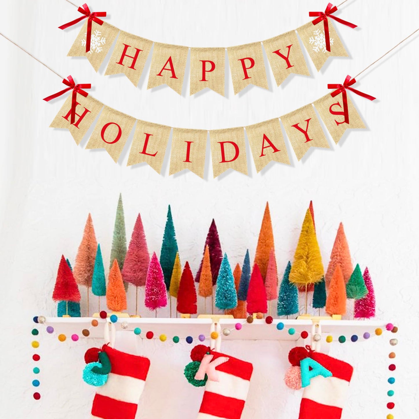 VILIFEVER Happy Holidays Banner Burlap, Christmas Decorations for Home Office, Christmas Banner for Fireplace Mantel Indoor Outdoor Decor, Happy Holidays Sign Xmas Party Supplies