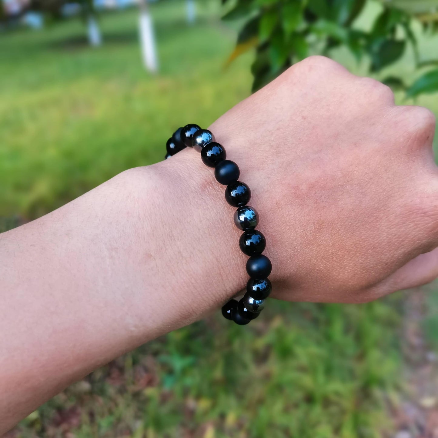 Gracayfr Black Tourmaline Protection Bracelet Empath Obsidian Onyx Triple Natural Stone Healing Crystals Spiritual Gemstone Stretch Bead Hematite 8mm