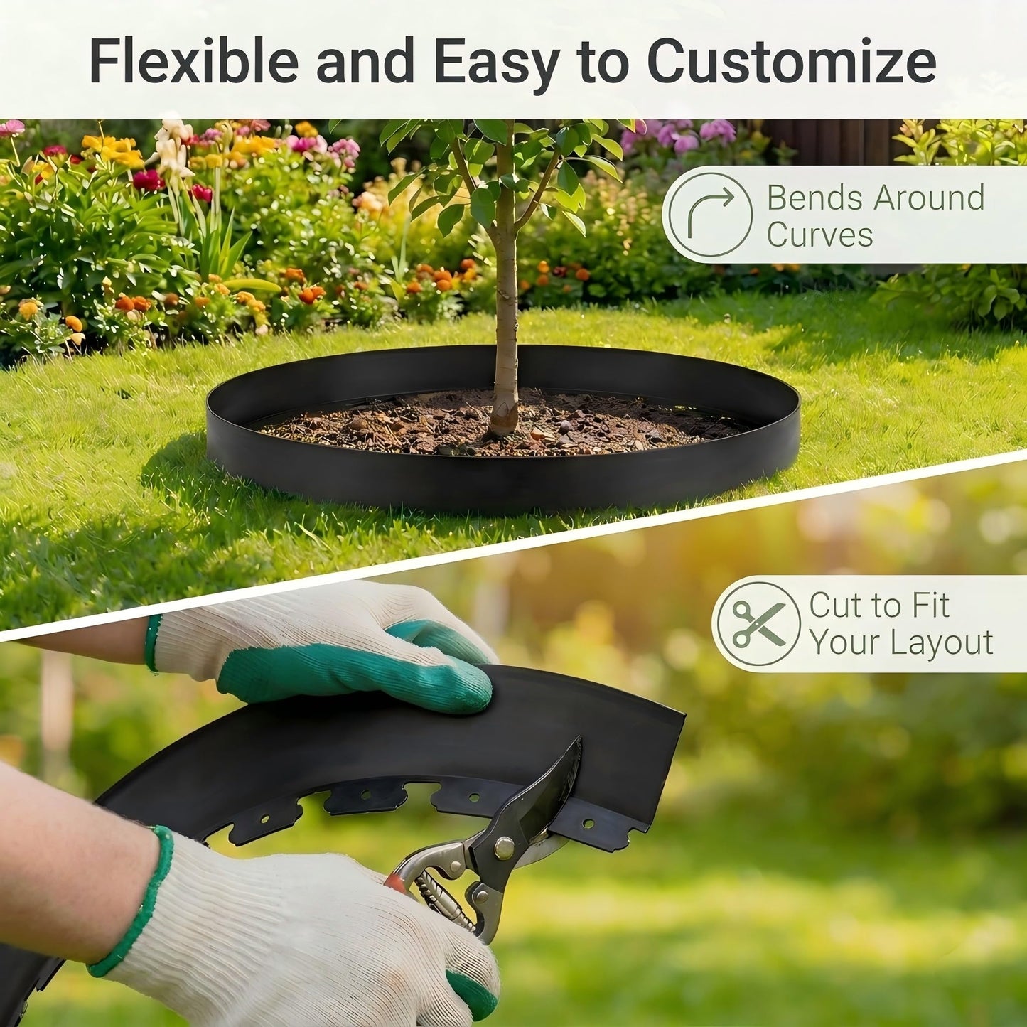 BABL LIFE Landscape Edging Kit, 40 FT x 2 Inch, No Dig Garden Edging Border, Flexible Black Lawn Edging with 80 Spiral Spikes and 2 Connectors for Flower Beds, Paths, Yard