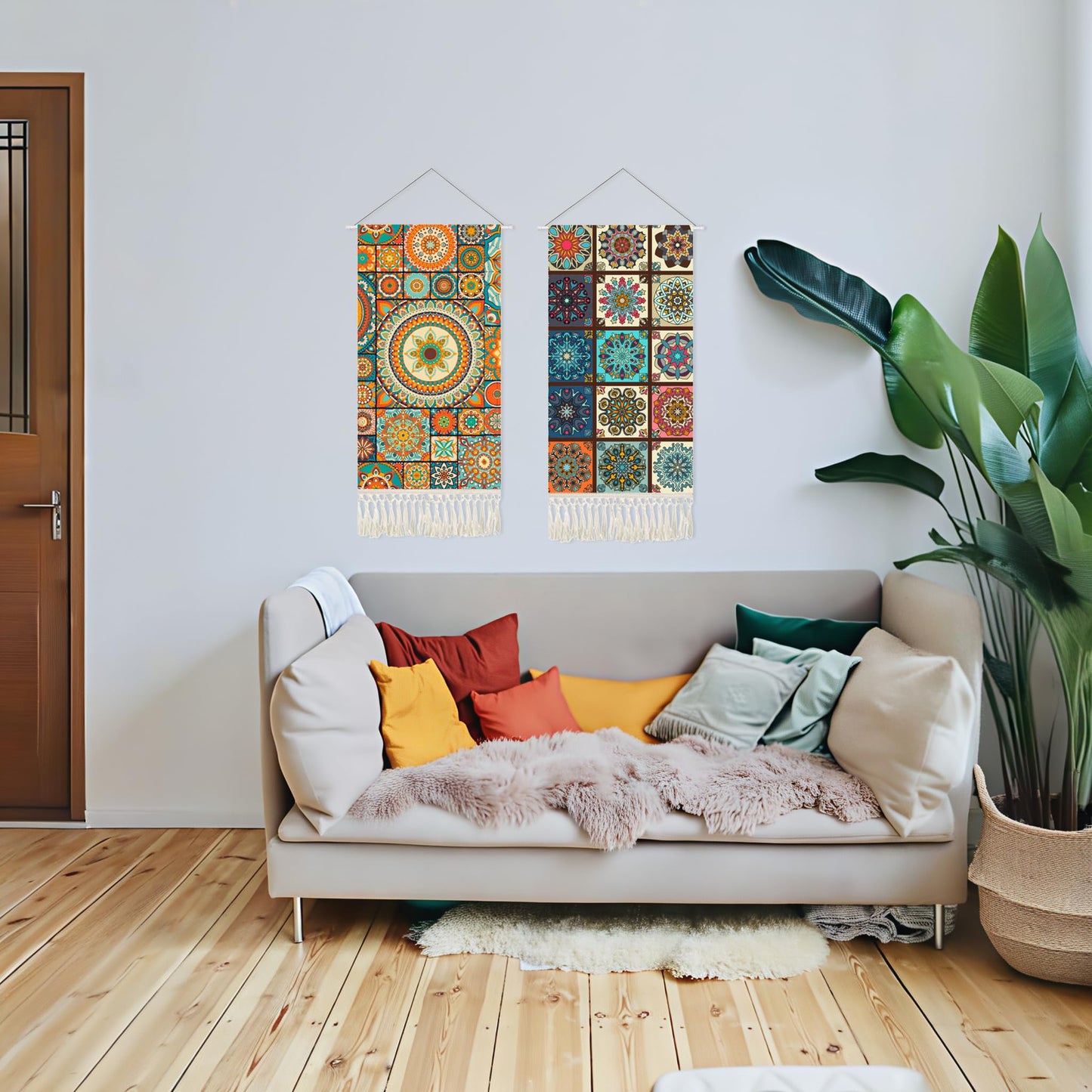 capasin Mandala Boho Macrame Wall Hanging Tapestry For Bedroom Tapestries Vertical Art Fabric Decor Door Living Room Bohemian (Style A, 17.5 * 43)