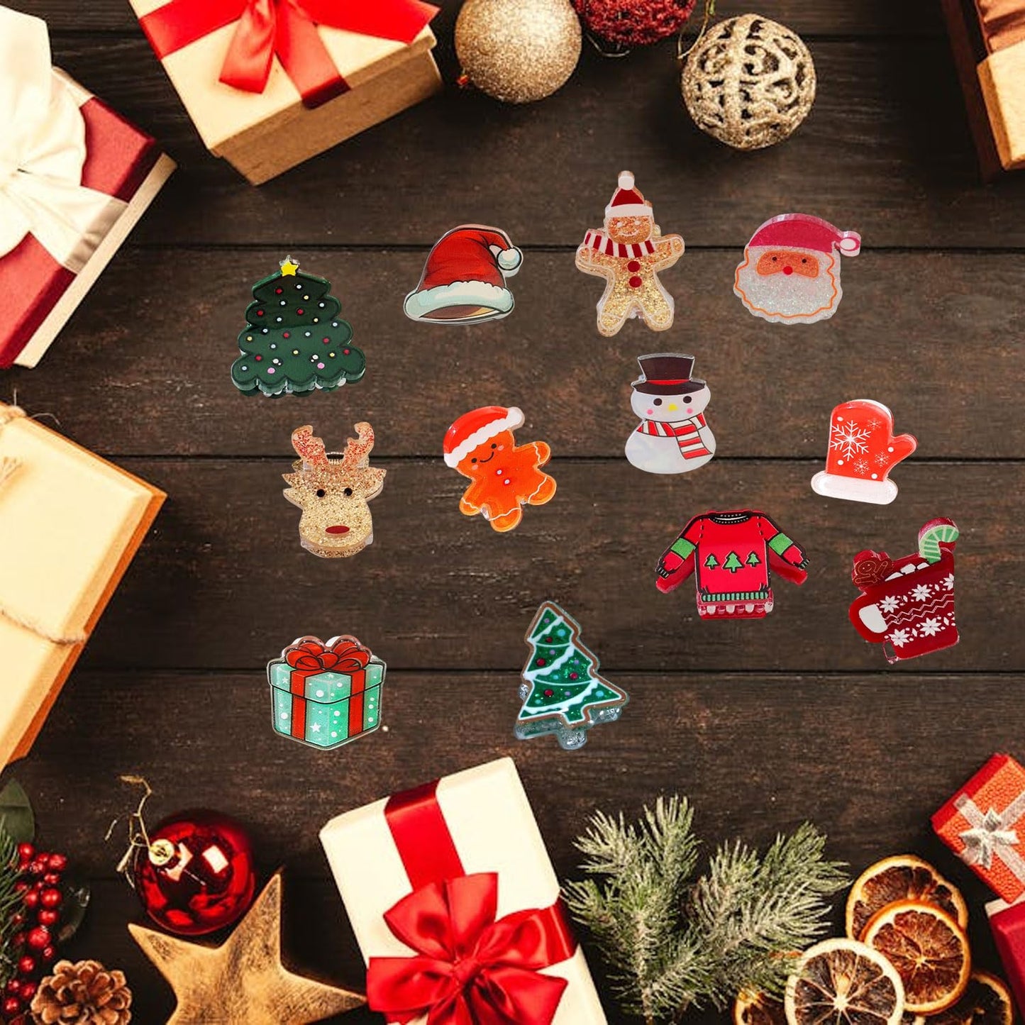 12 Pcs Christmas Hair Clips for Women Snowman、Xmas Tree、Santa Claus、and Gloves Design Christmas Mini Claw Clips Small Hair Claws Strong Hold Jaw Clip Mini Hair Clips for Women Girls Hair Accessories