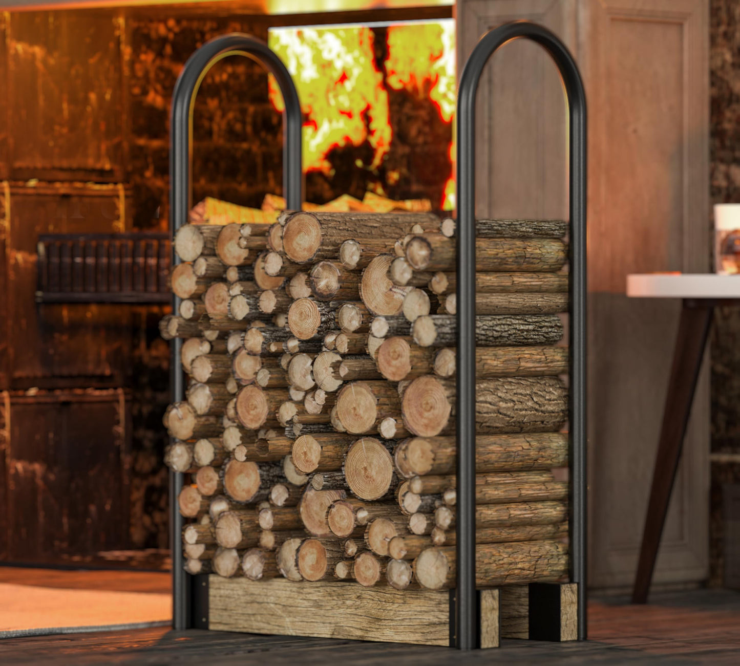 Fire Beauty Firewood Rack Log Holder,Log Storage Holder,Storage Rack,Firewood Stacker for Fireplace Indoor Outdoor(Adjustable)