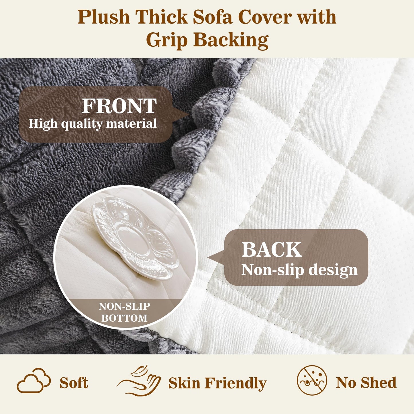 MYSKY HOME Couch Covers for 3 Cushion Sofa Pet Friendly, Couch Cover for Dogs, Sofa Covers for Pets Washable, Soft Non-Slip Sofa Slipcovers Furniture Protector Covers, Dark Grey, 27.6" x 70.9"