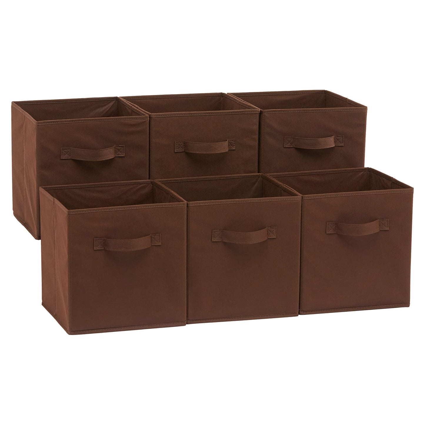 Amazon Basics Collapsible Fabric Storage Bins with Handles, Cube Organizer, Lightweight Fabric, 10.5"x10.5"x11", Brown, 6-Pack