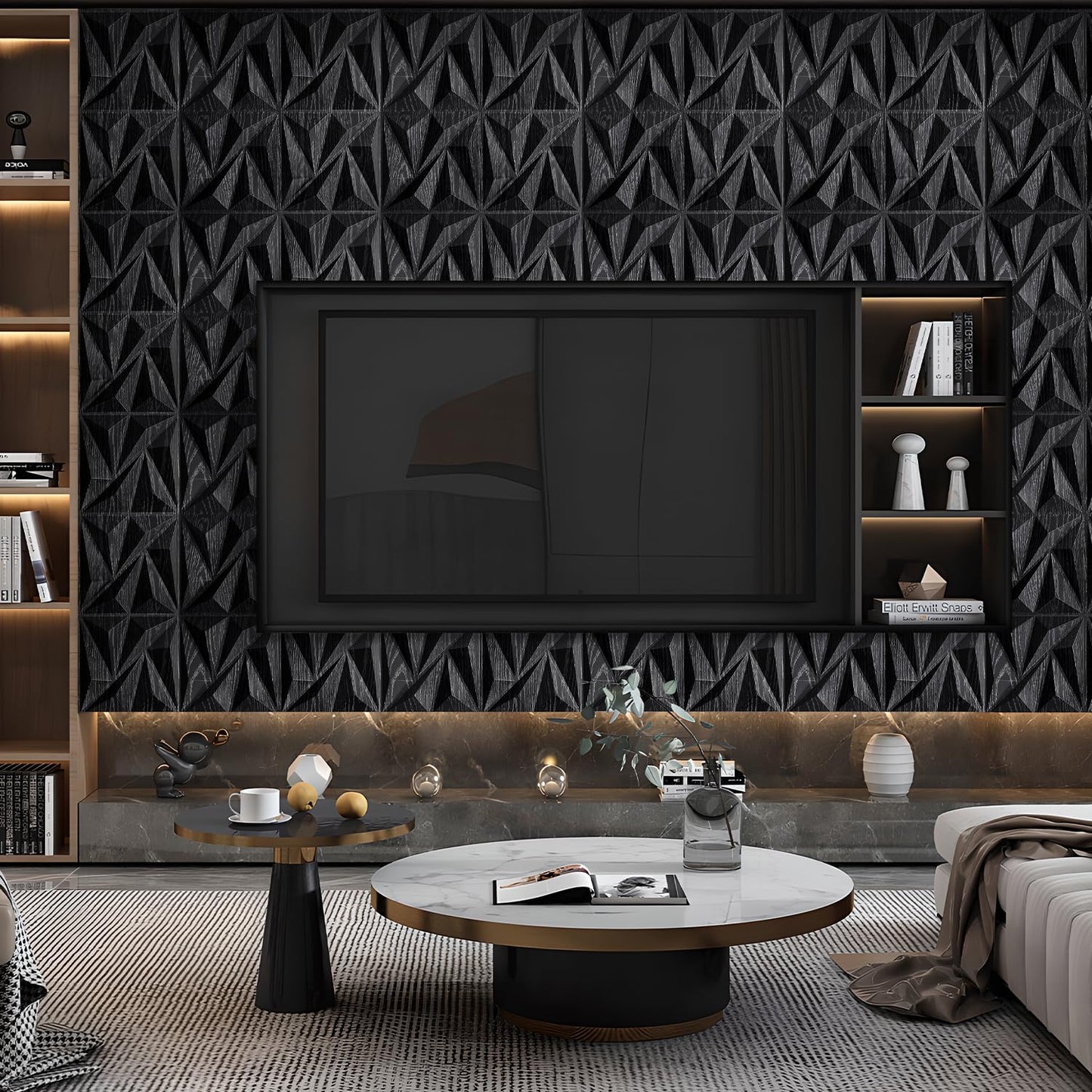 STICKGOO 3D Wall Panels for Interior Wall Decor, Black Wood Diamond Design Accent Wall Panels, 12''x12'' Modern Decorative Wall Panels for Living Room, Bedroom, Office, 33 Pack