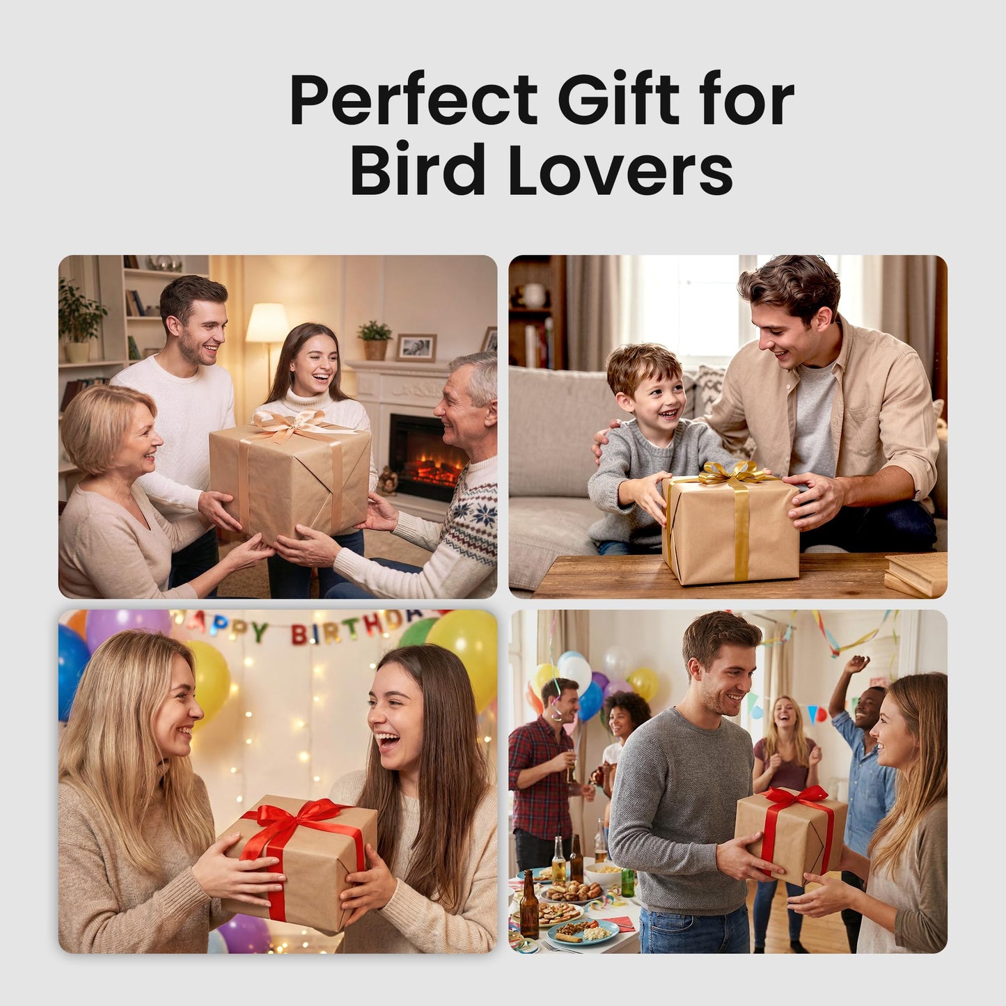 HEAPETS Bird Feeder with Camera Solar Powered, 4K UHD Video, AI Bird Recognition, Auto Capture with Instant Notifications, IP65 Weatherproof, Gifts for Seniors Bird Watchers, Brown