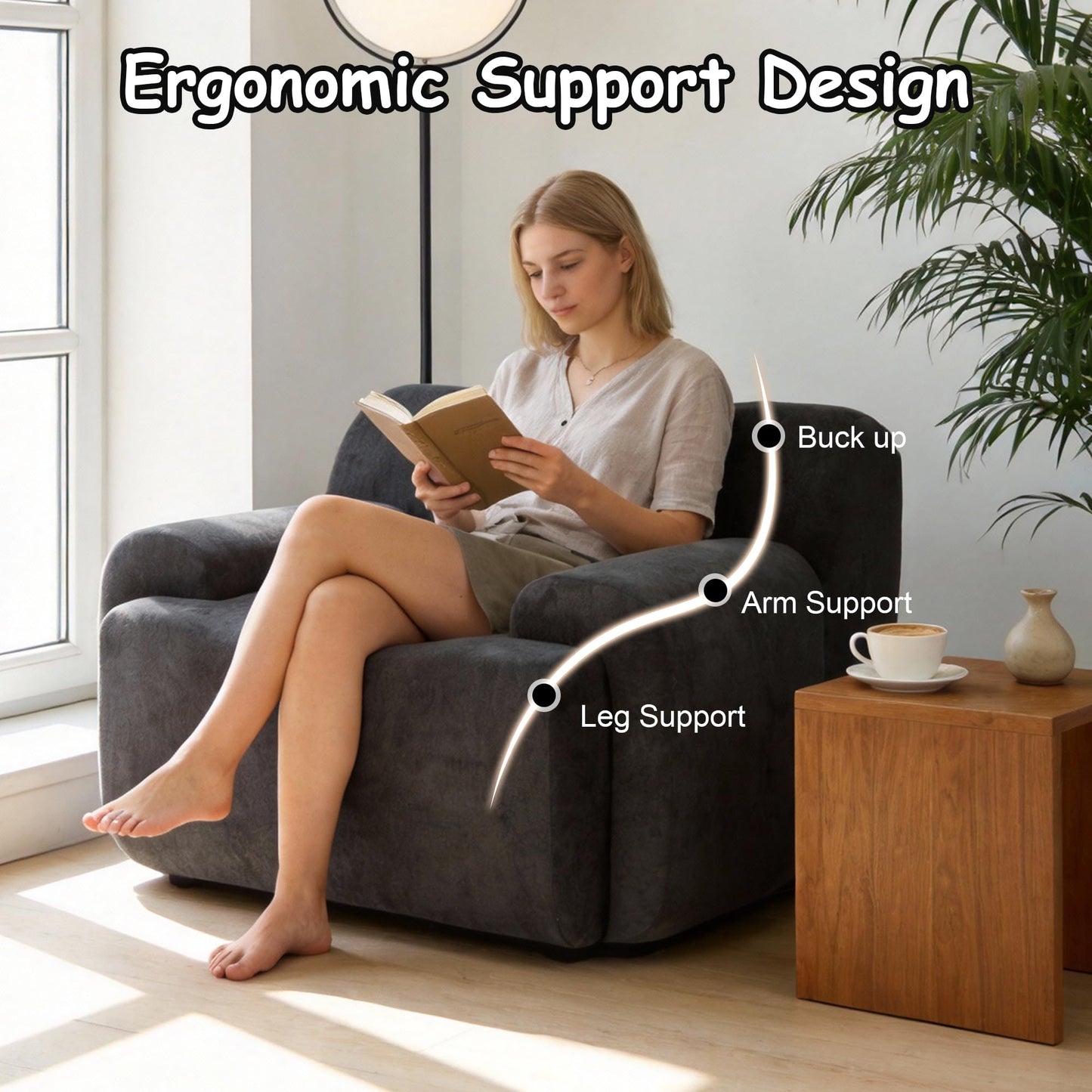 FASADI Oversized Accent Chair - 42" Boneless Chenille Single Sofa Chair for Living Room, Cloud Armchair Foam & Spring Couch for Living Room, Bedroom, Office. Reading, No Assembly