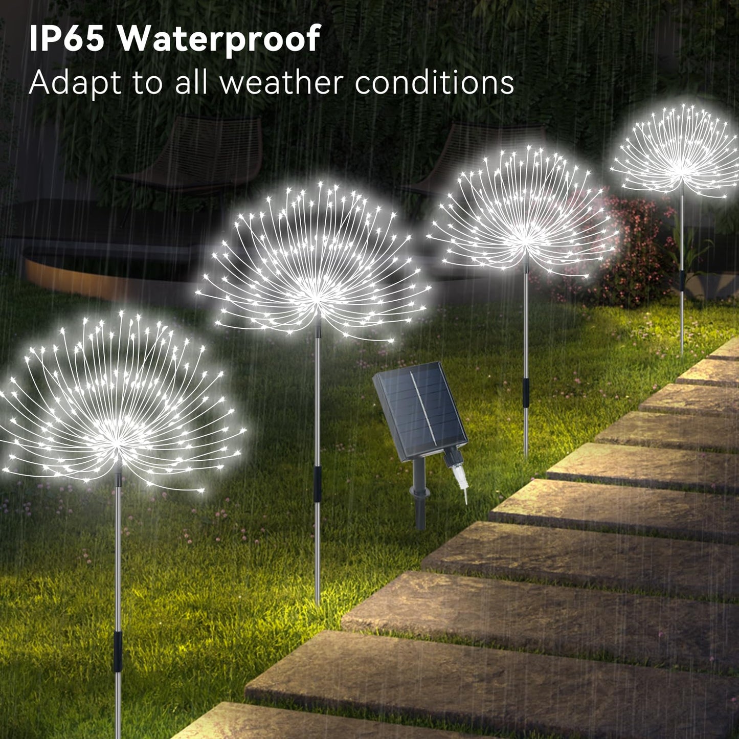 Slyuexu Solar Garden Lights Outdoor Waterproof, 4 Pack Total 480 LED Solar Firework Lights Decorative with 8 Lighting Modes Outside for Yard Pathway Flowerbed Decor, White