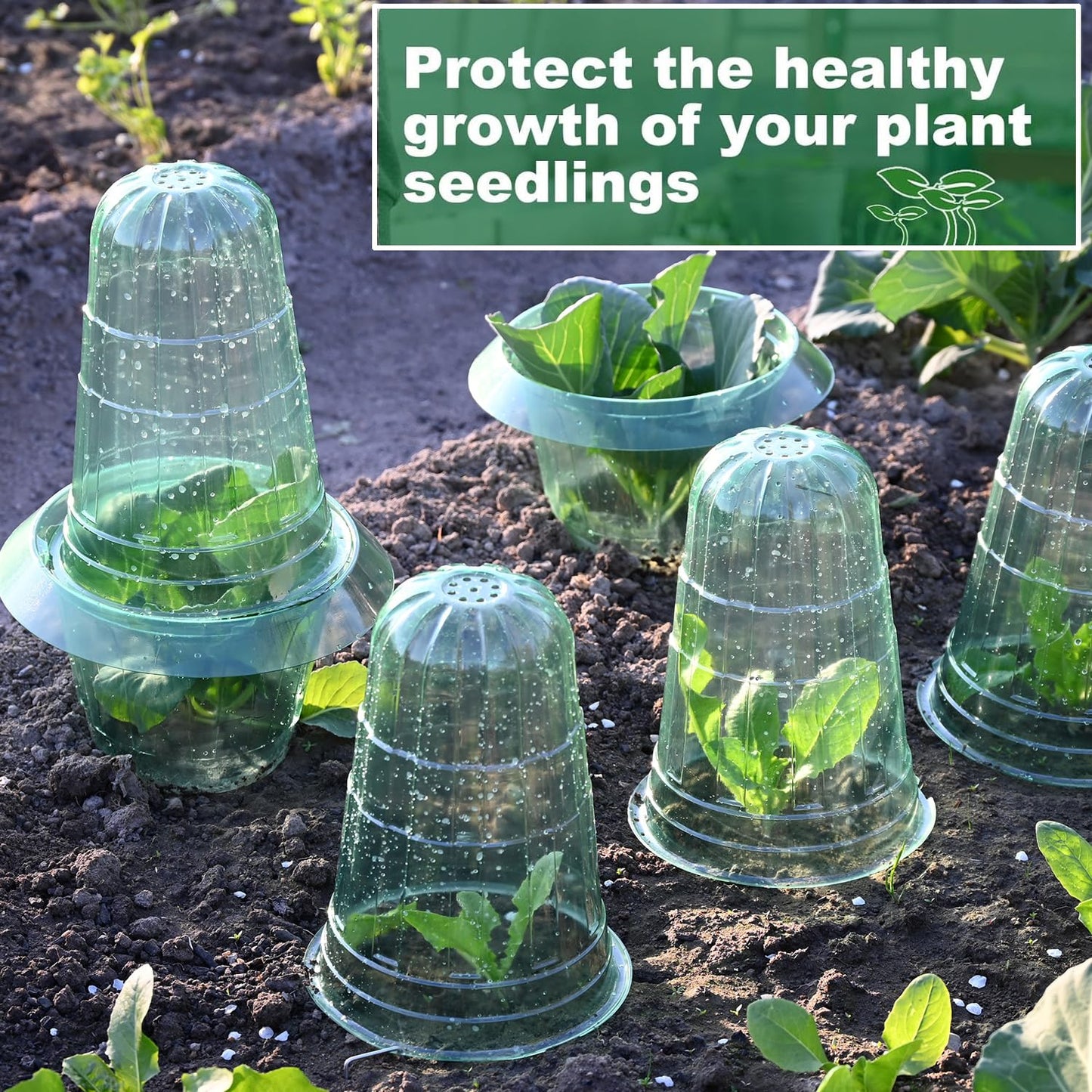 Fshow Upgraded Garden Cloches for Plants, Reusable Bell Plant Protector, Garden Protection from Animals Snails Birds Chickens Insect， Compatible with Slug Collar (Green 10 Pack)