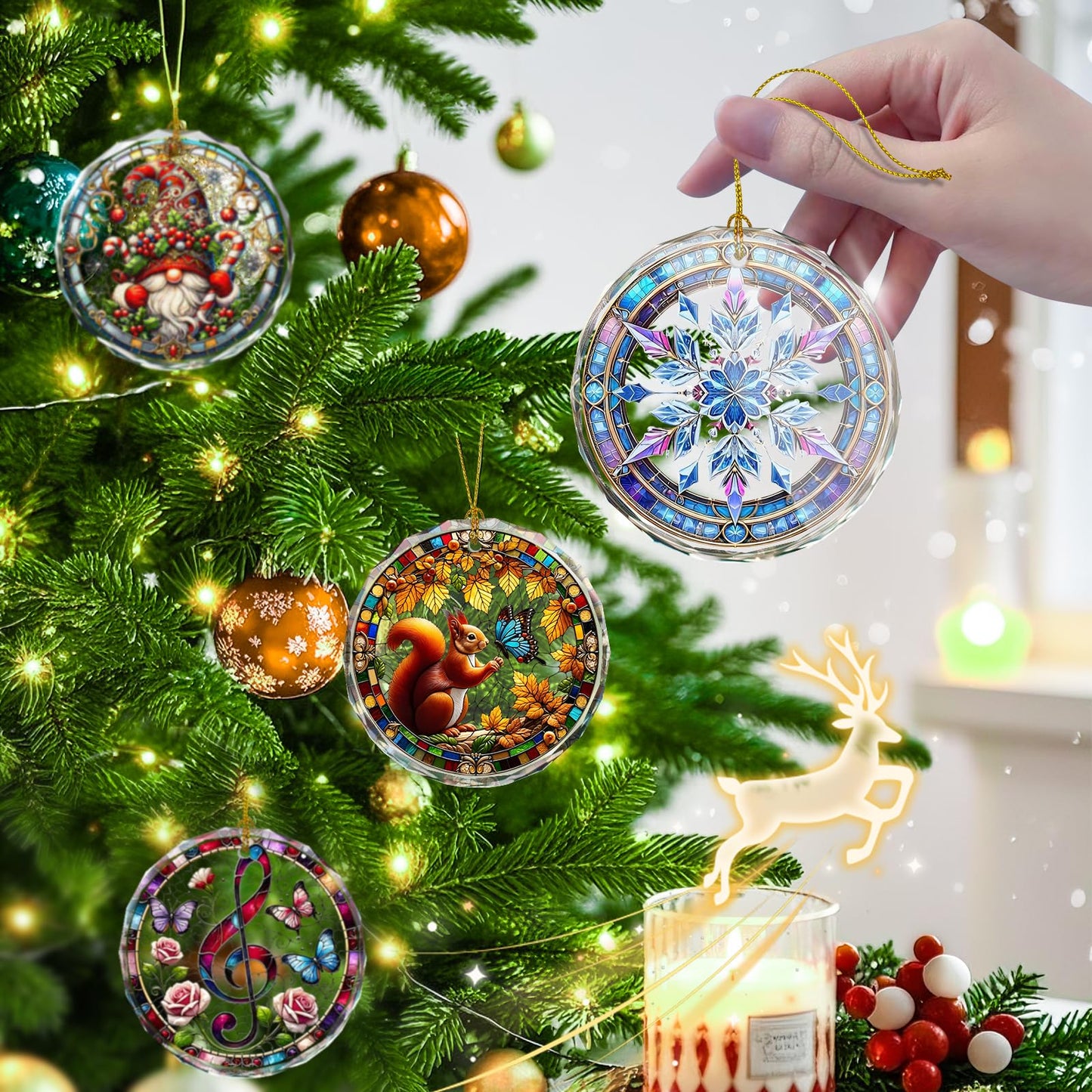 Stained Glass Snowflake Ornament, Snowflake Christmas Tree Ornaments, Gift Exchange Idea