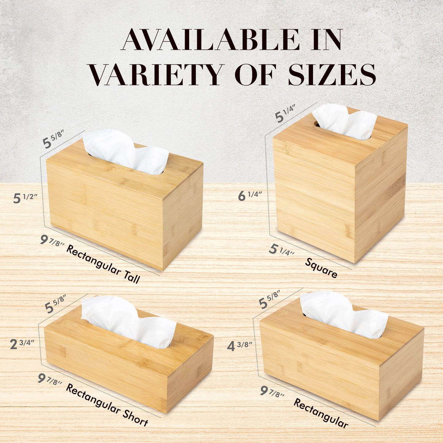 JUSK Design Tissue Box Holder - Modern, Minimalist, Durable Wooden Bamboo Box with Sliding Bottom, Easy-Refill - Premium-Quality Bamboo Cover, Square