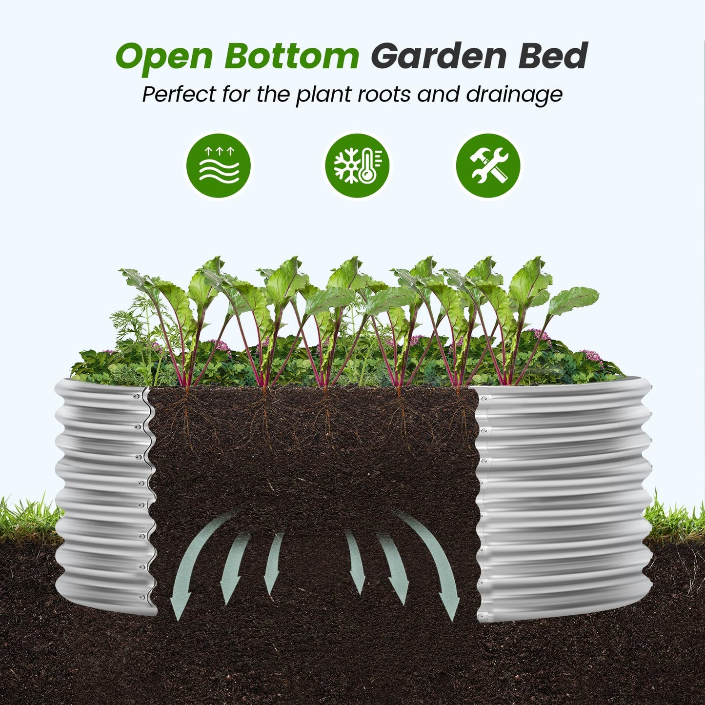 Land Guard 4×4×2ft Galvanized Raised Garden Bed Kit, Round Galvanized Planter Raised Garden Boxes Outdoor, Large Metal Raised Garden Beds for Vegetables, Silver