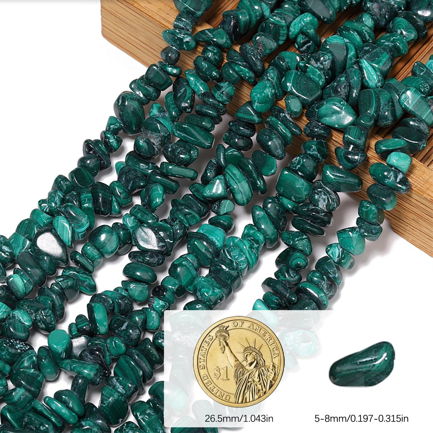 NITOPUPU 30in Malachite Natural Chip Stone Beads 5-8mm About 230pcs, Irregular Drilled Dark Green Bead for Bracelets Jewelry Making Supplies for Adults, DIY Crafts.