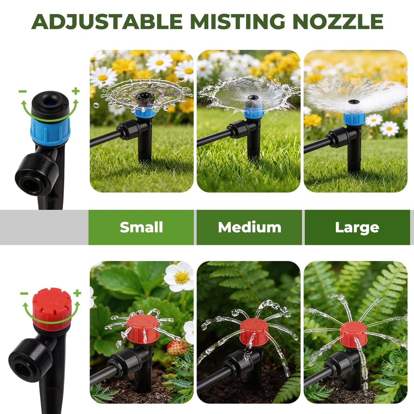 100FT Drip Irrigation System Kit, Quick Connect Garden Watering System, Easy Install Drip Irrigation Kit with 1/2" & 1/4" Tubing, Adjustable Emitters for Garden, Raised Beds, Greenhouse