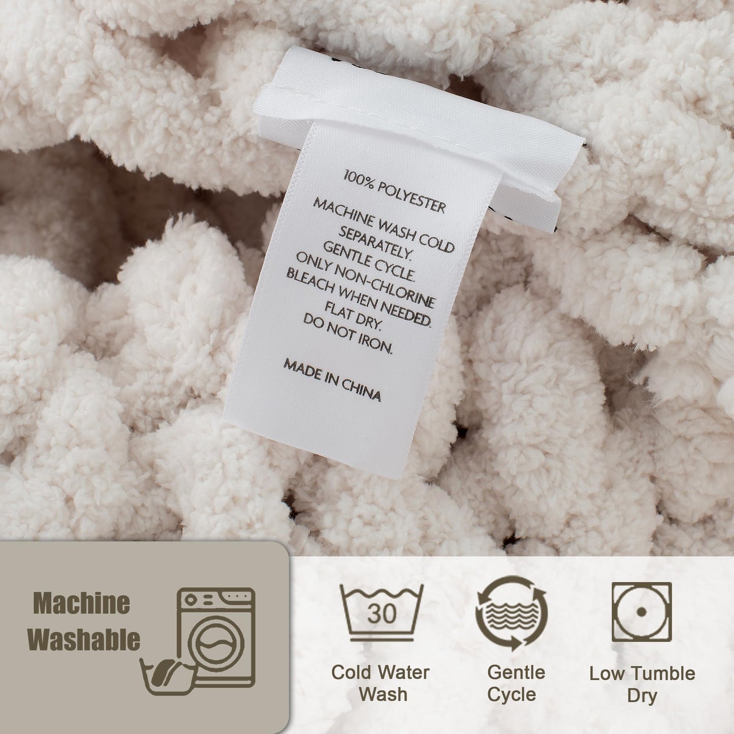 LONG CREATE Chunky Knit Throw Blanket 50"X 60", 100% Handmade with Soft Chenille Yarn, 4.4lbs Thick Cable Knitted Blankets, Large Rope Knot Crochet Throws for Couch Sofa Bed Home Decor, Cream White