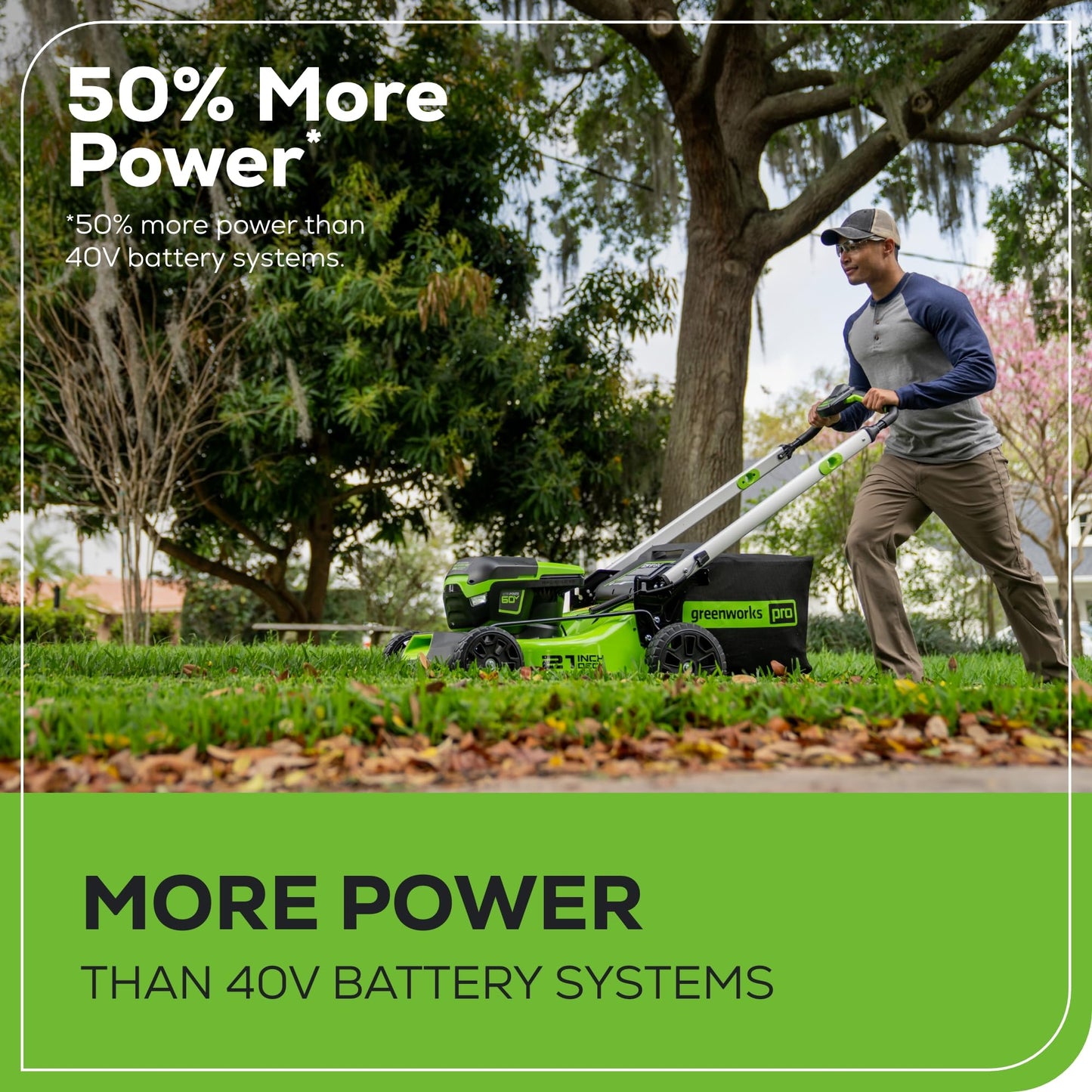 Greenworks 60V 21" Brushless (Push) Cordless Lawn Mower, 5.0Ah Battery (1/2 Acre, Rapid Charger, 4-in-1, LED Lights, IPX4)