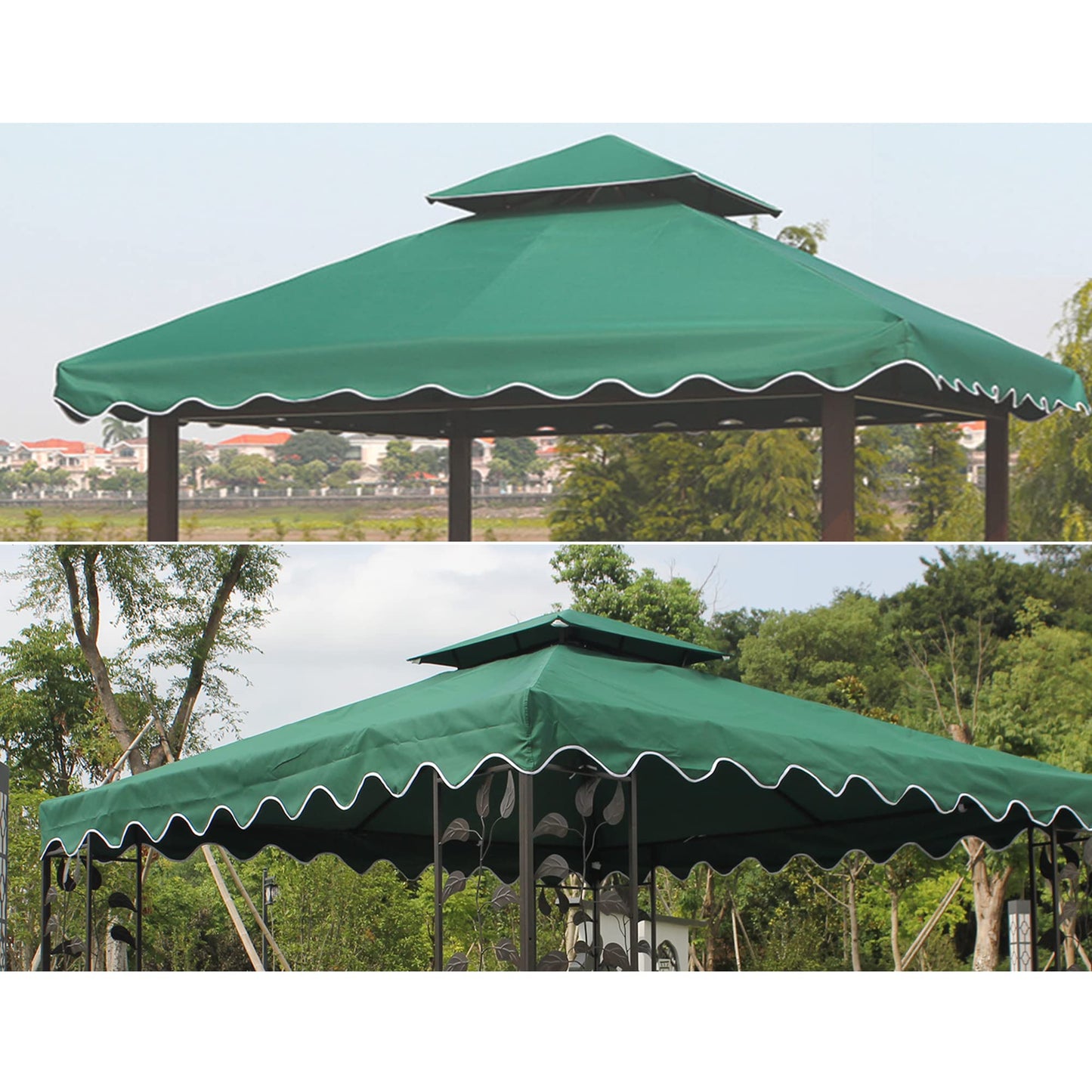 AQINGR Gazebo Canopy Top Replacement Cover 118"x118",for Smaller 10'x10' Dual-Tier, Water, Dirt, and UV Resistant Canopy Replacement Cover, 2 Tier Design with Scalloped Edge(Green Scalloped Edges)