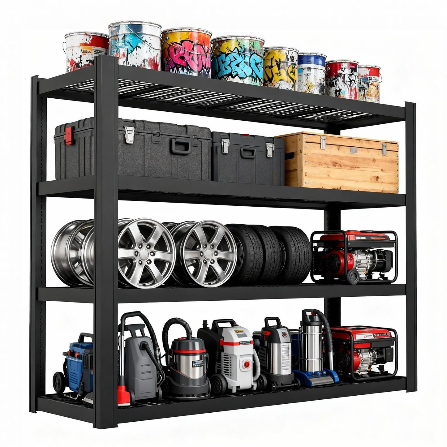 YWTA 71" Wx71 H Industrial Shelving,4000LBS Garage Storage Shelves,4 Tier Adjustable Metal Shelving,Heavy Duty Shelving for Factory, Garage,Warehouse,Barn (1)
