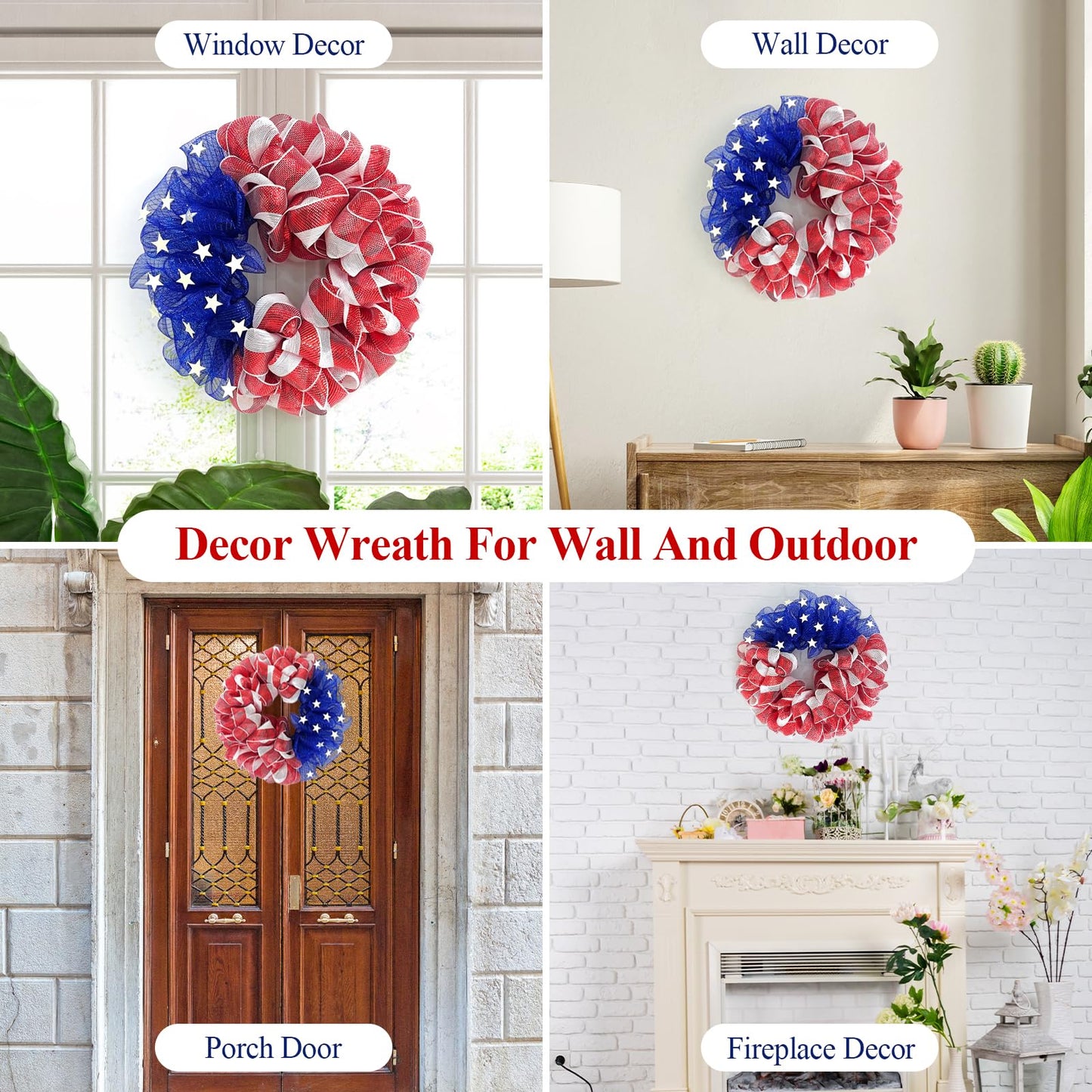 26 Inch Mesh Patriotic Front Door Wreath, 4th July Independence Day Wreath for Summer America Patriotic Flag Burlap Farmhouse Decor, Memorial Day Americana Front Window Hanging Decor