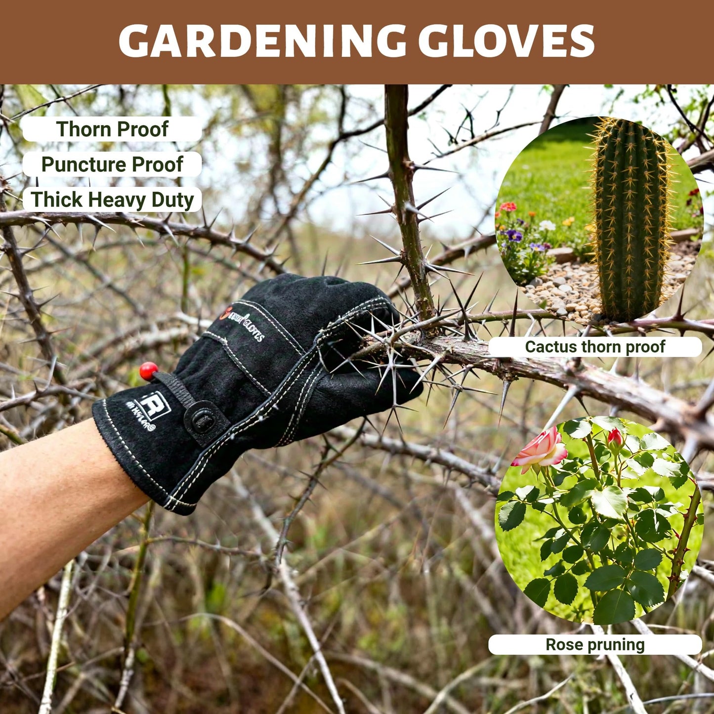 AOUCHI Leather Gardening Gloves for Men, Work Gloves for Welding, Mechanics, Construction, Thorn Proof (Black, X-Large)