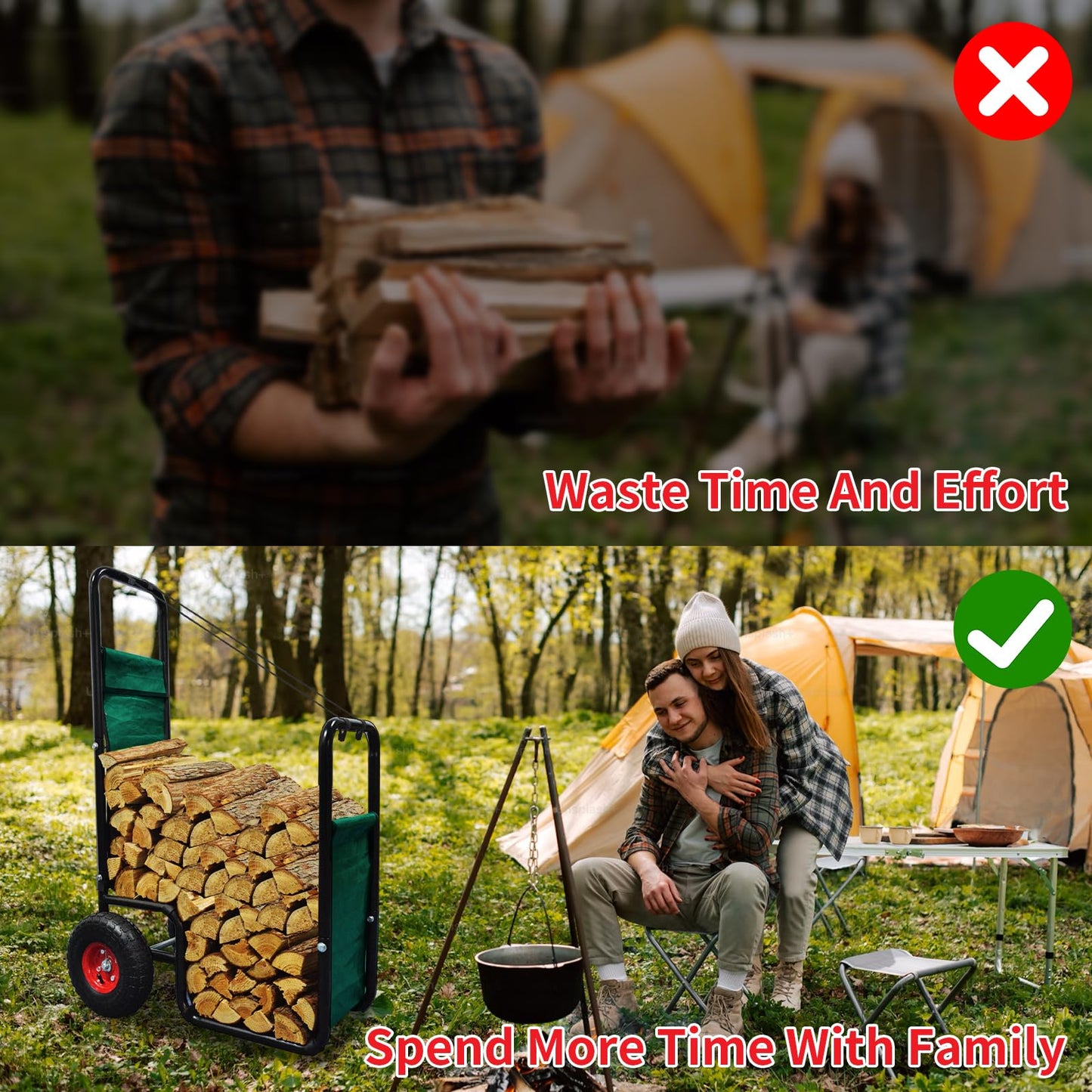 Doublehorse Firewood Cart with wheels: 27 x 20 x 44 in Large Heavy Duty Metal Waterproof Portable Storage Rack - for Outdoor Camping Backyard Fireplace Indoor Use For Women Men