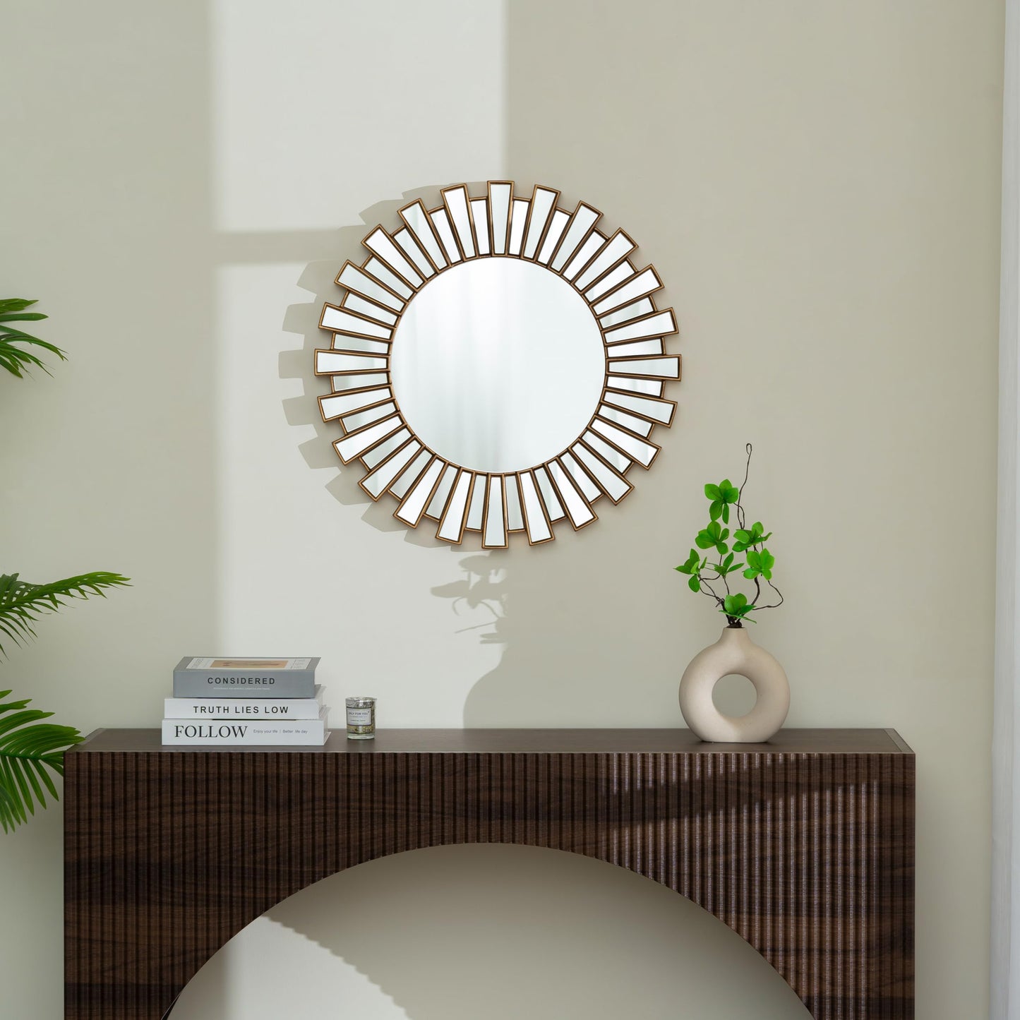 SHYFOY 23.6" Gold Sunburst Wall Mirror, Round Beveled Decorative Mirror with Layered Metal Frame, Glam Luxury Accent Wall Mirror for Living Room, Entryway & Bedroom