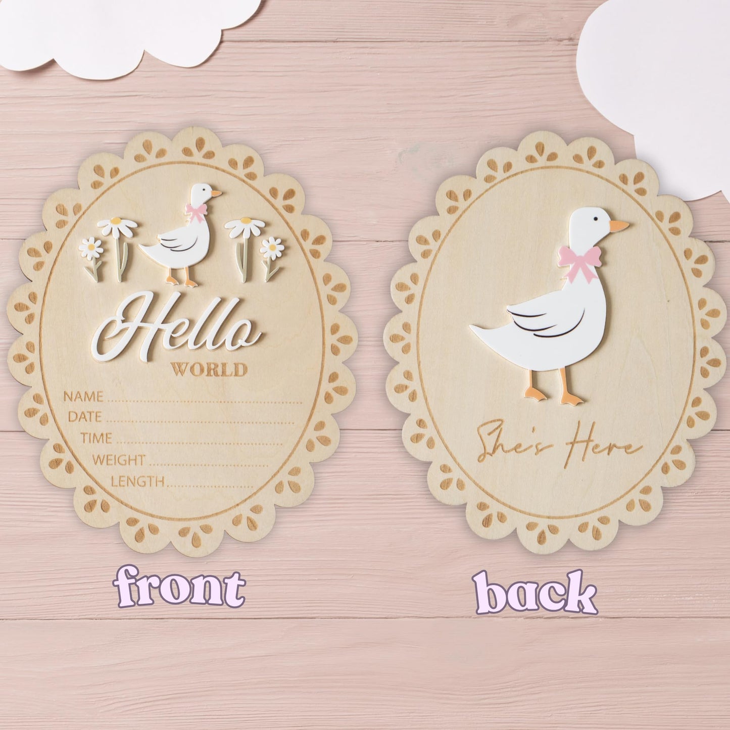 MEMOLEBIA Baby Announcement Sign, Hello World Newborn Sign for Hospital, She’s Here Card, Baby Announcements Ideas, Newborn Photography Props Double-Sided (HW1)