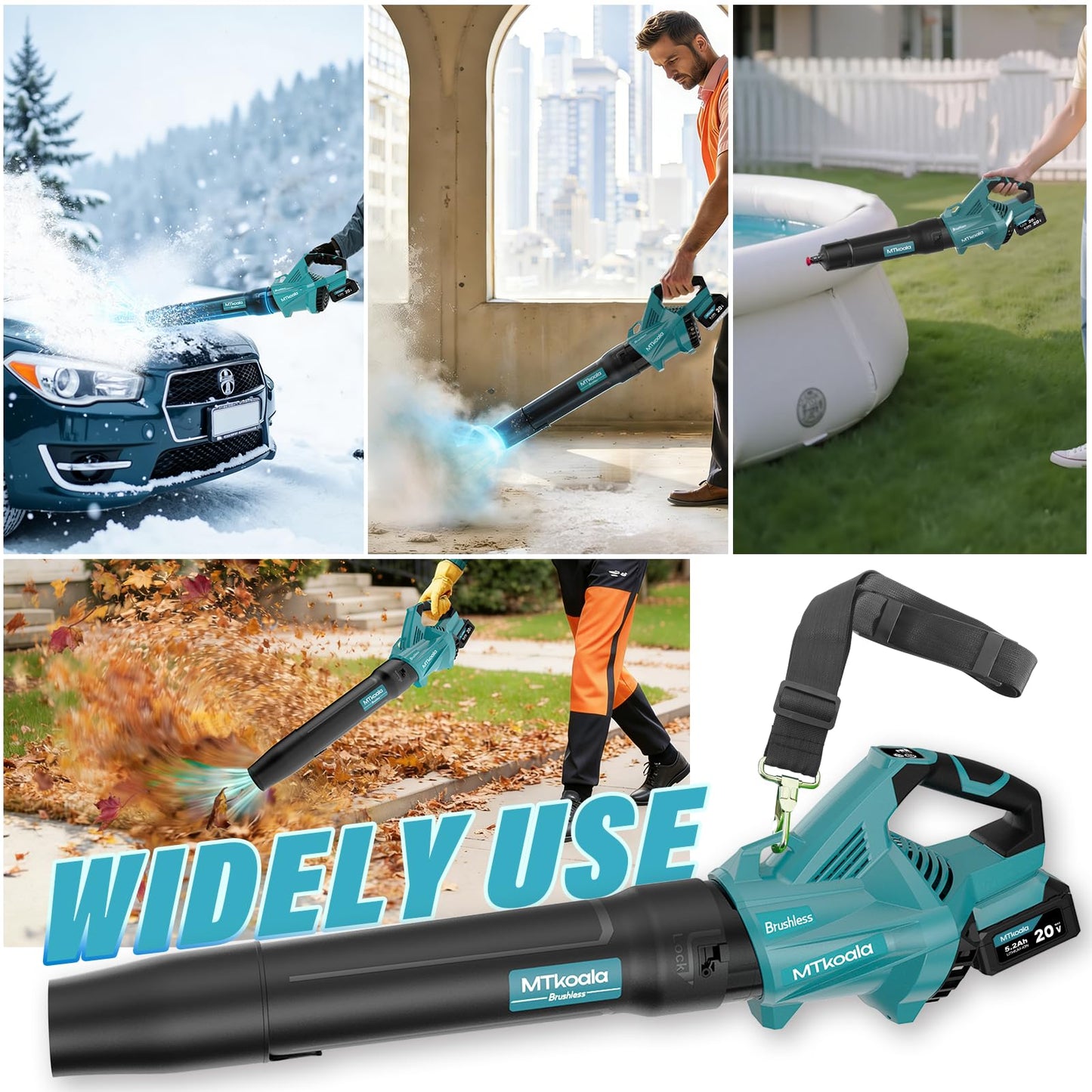 MTkoala Leaf Blower Cordless, New Upgraded 1200W Brushless Motor Leaf Blower, 700CFM 200MPH with 3 Speed Modes, 160Mins Max Runtime, Handheld Electric Blower for Lawn Care, Yard, Dust & Snow (Blue)