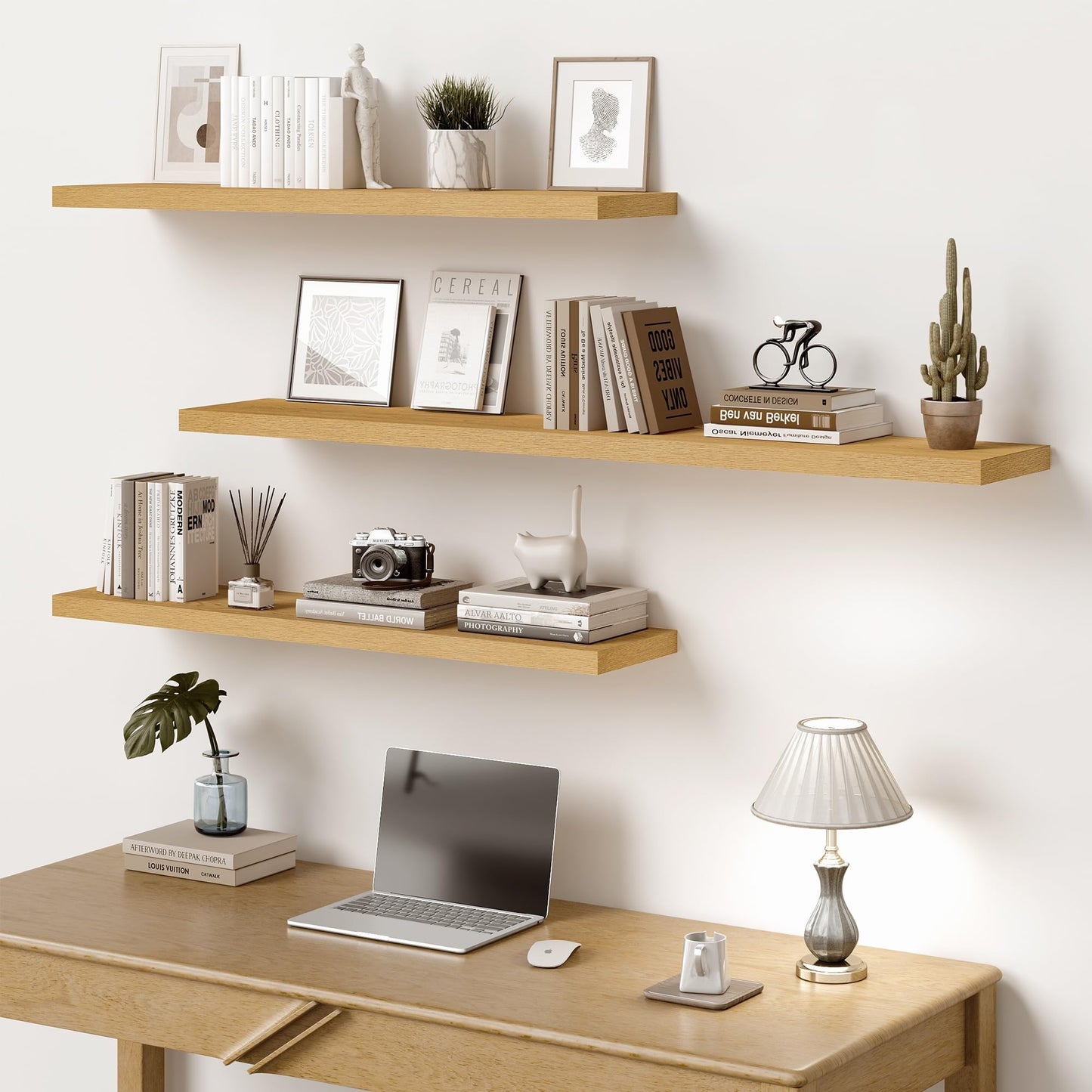 Vivelove 10" Deep Floating Shelves Over Toilet, 10.2" Wall Shelves for Bathroom Bedroom Kitchen Living Room Laundry Room, Modern Rustic Shelves for Home Decor, 10.2"x10.2"x1.5", Set of 2, Oak