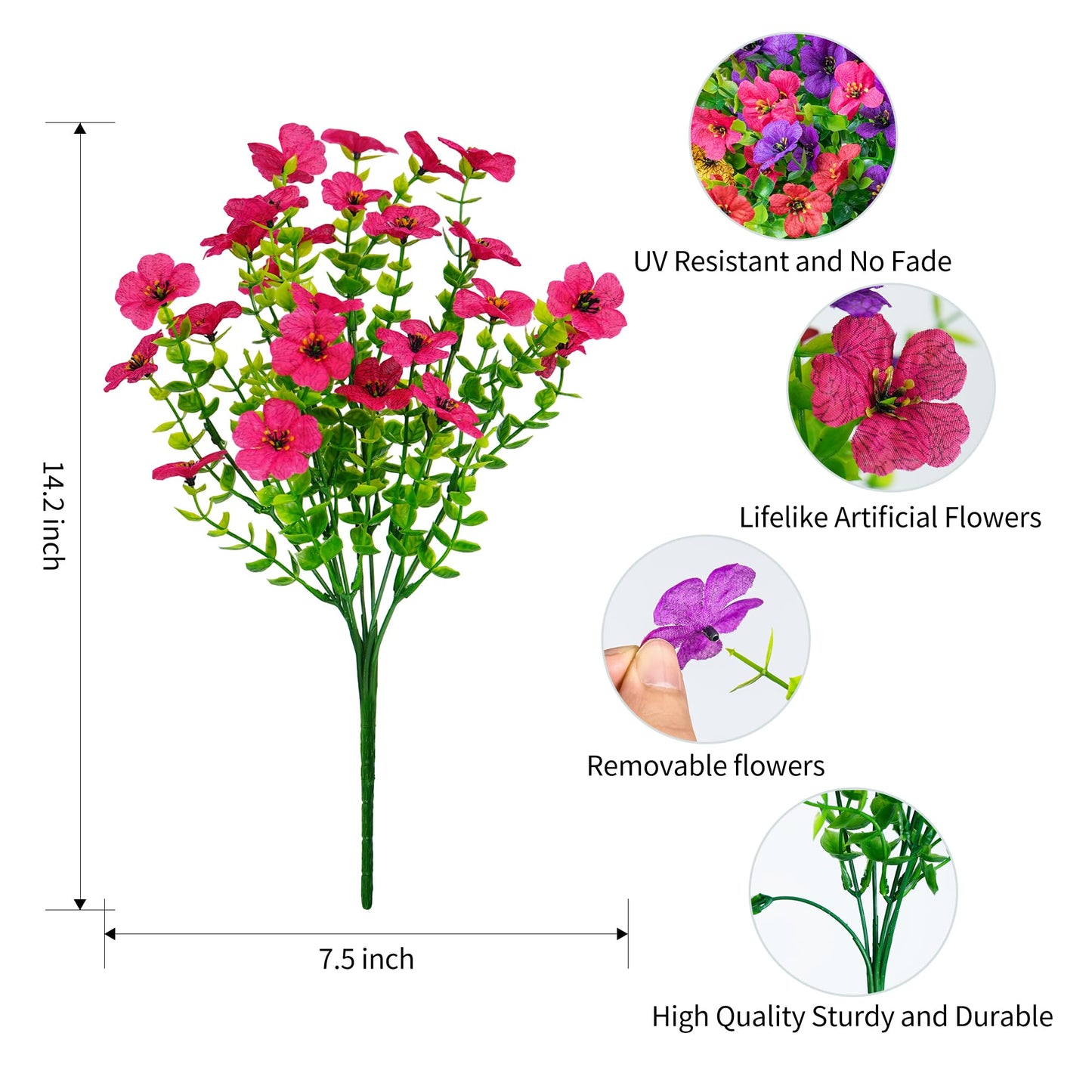 16 Bundles Artificial Fake Flowers Plants for Outdoors Spring Summer Decor,Faux Flowers Plant Silk Daisy UV Resistant for Outside Planters Front Porch Patio Yard Garden Home(Red,Purple,Yellow,Fuchsia)