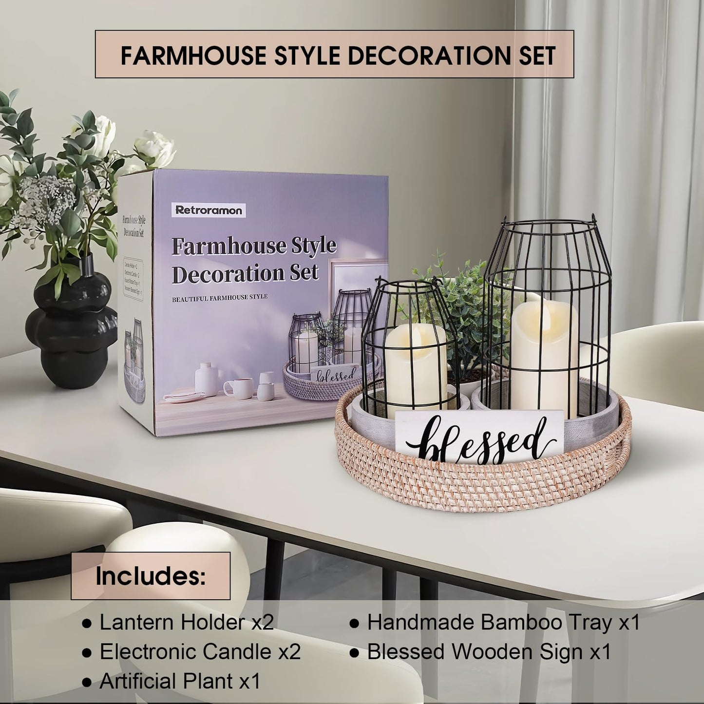 Rustic Farmhouse Decor Set of 7 - for Living Room Dining Table Centerpieces Fireplace Home Decoration- Modern Upscale Kitchen Counter Decor