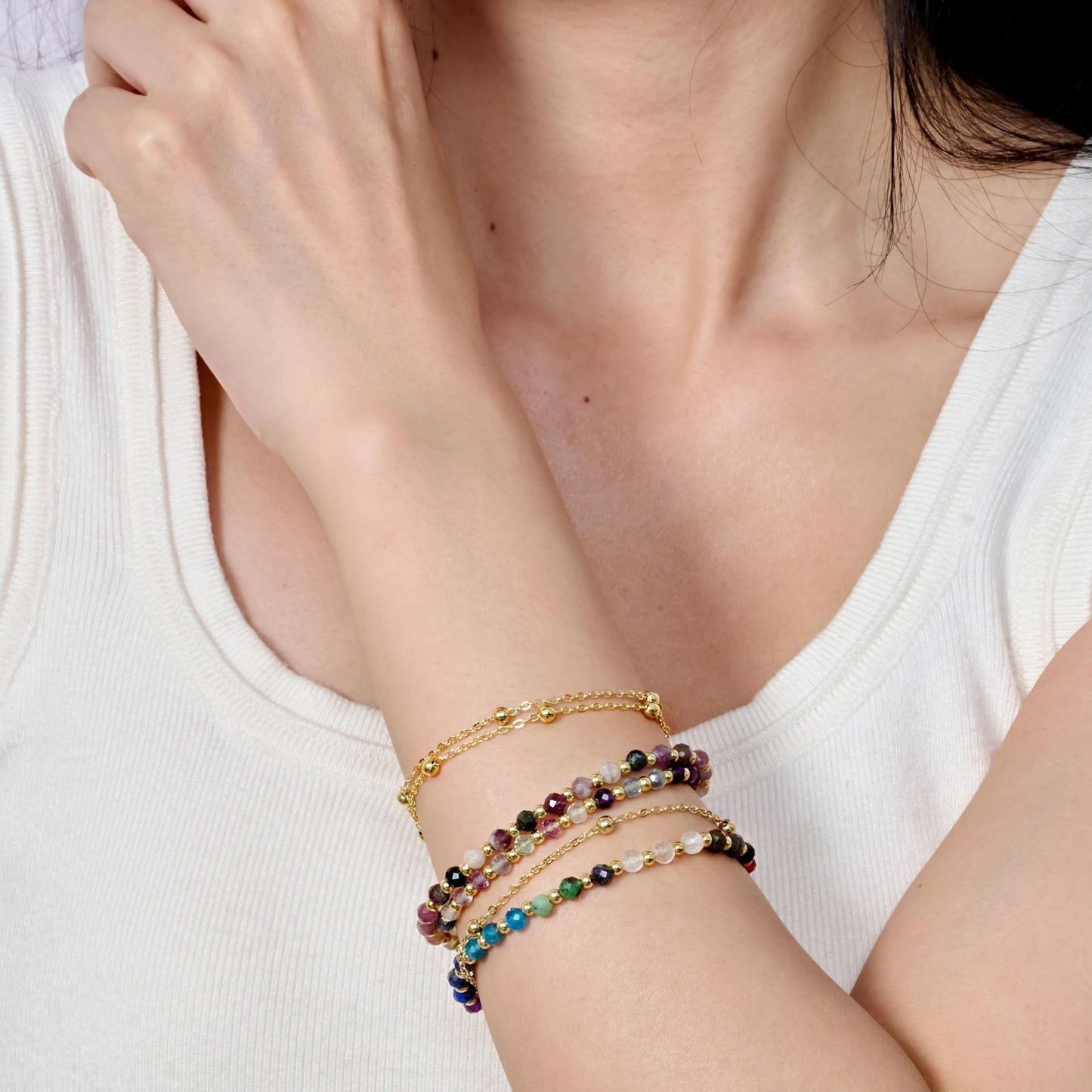 Farfume Rainbow Fluorite Crystal Bracelet Beaded Bracelets for Women 4mm Natural Stone Beads Gemstone Handmade Jewelry Valentine's Day Gifts