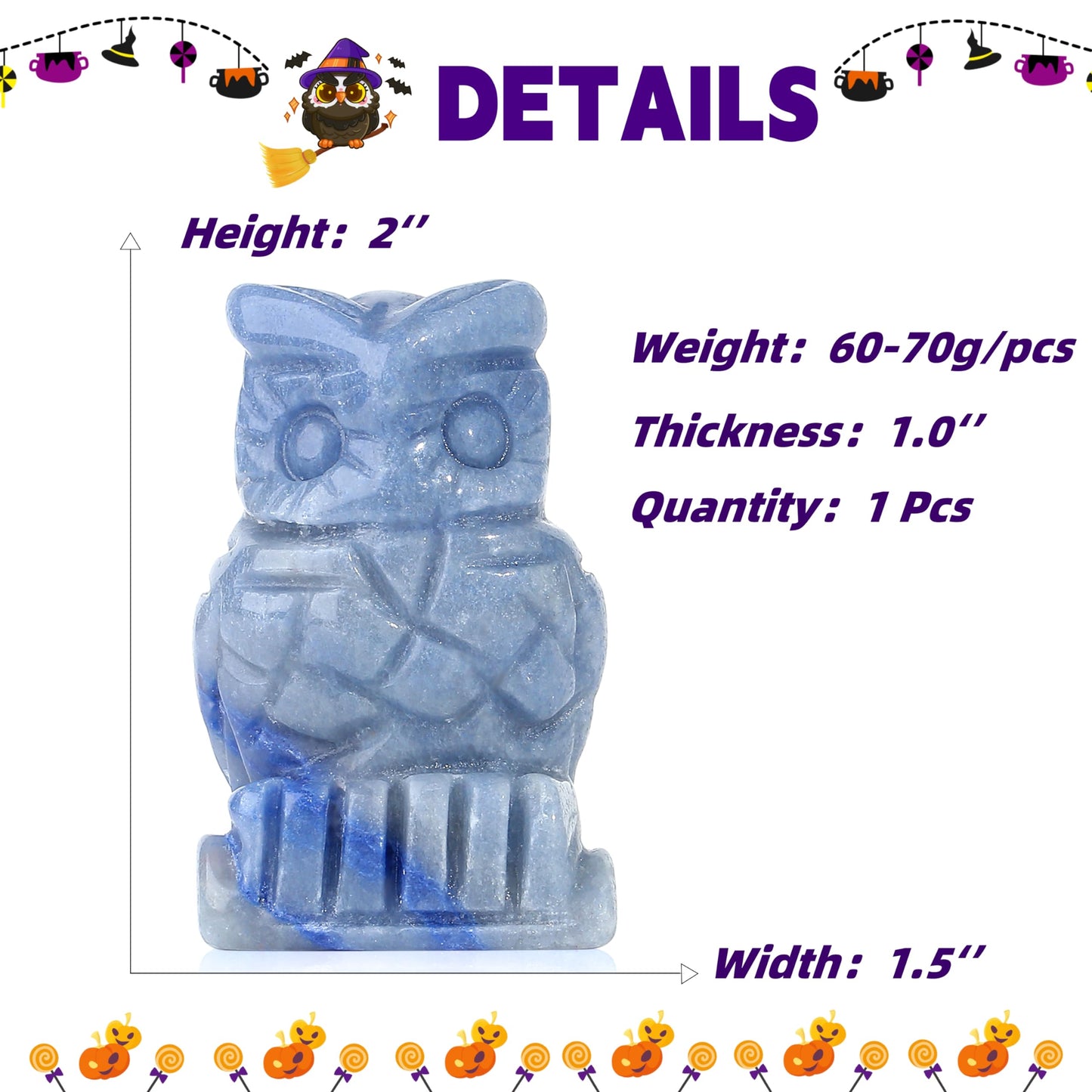 YATOJUZI Blue Aventurine Owl Crystal Decors Natural Crystals Stones Polished Hand-Carved Sculpture Statue Figurines Cute Animal Pocket Gemstone Reiki Energy Gifts Home Room Office Desk Decoration 2”