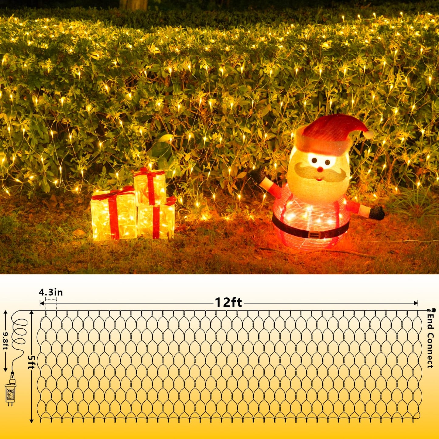 YEGUO Net Lights Outdoor Mesh Lights, 12ft x 5ft 360 LED Warm White Valentines Light Outdoor Waterproof, 8 Modes Connectable Clear Wire Christmas Bush Light Plug in