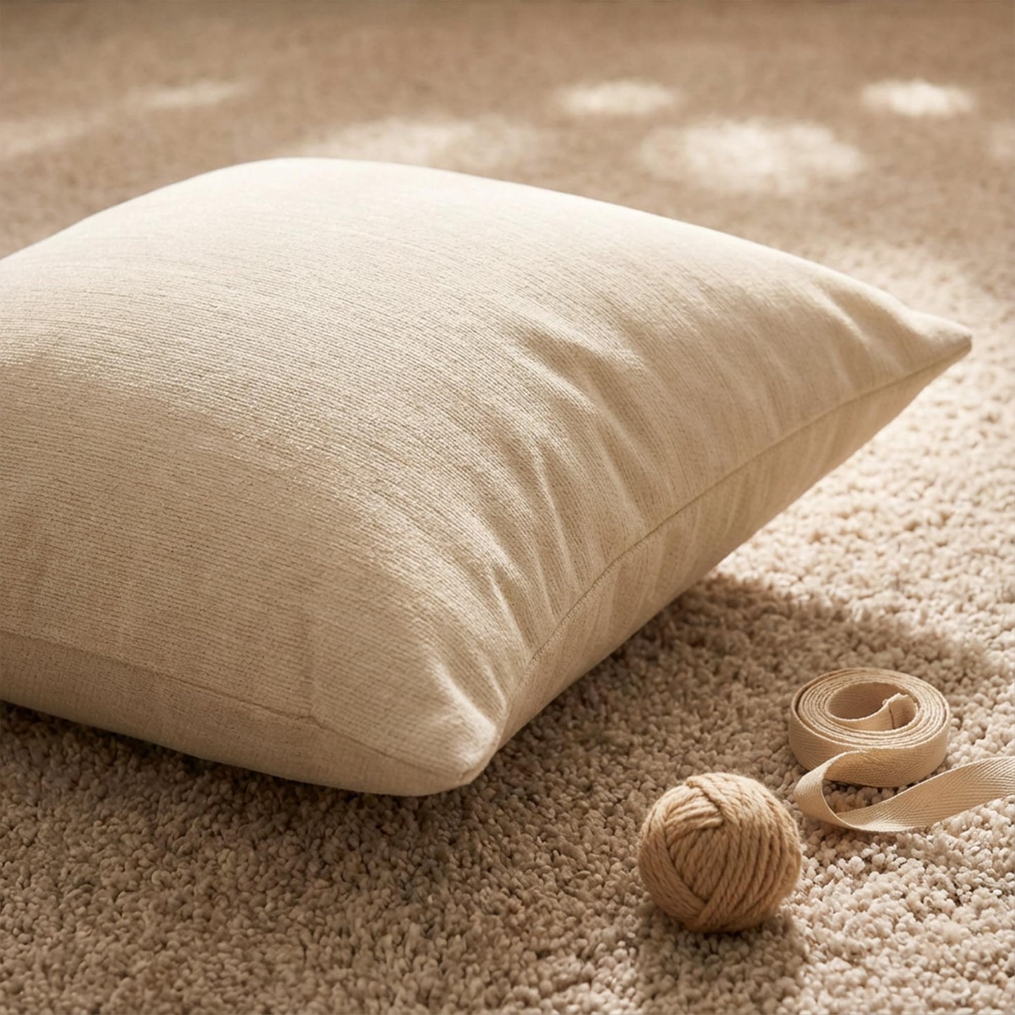 Set of 4 Neutral Throw Pillow Covers 18x18 Inch, Neutral Boho Farmhouse Aesthetic Decorative Pillow Cases for Couch, Sofa, Living Room & Bed, Soft Chenille Pillow Cases, Stylish Home Decor, 45x45 cm