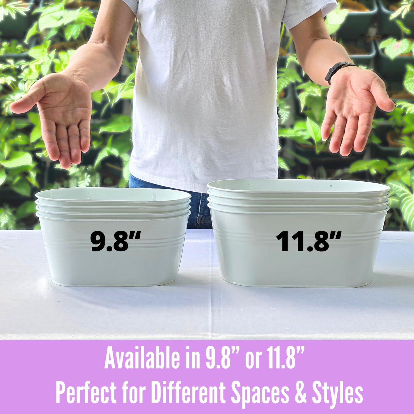 LaLaGreen Wall Planter (9.8 Inch, 8 Pack) White Oval Metal Wall Planters for Indoor Plants Hanging Decor Plant Holder Home Pots Mounted Garden Flower Balcony Decoration Porch Drainage Pot Baskets