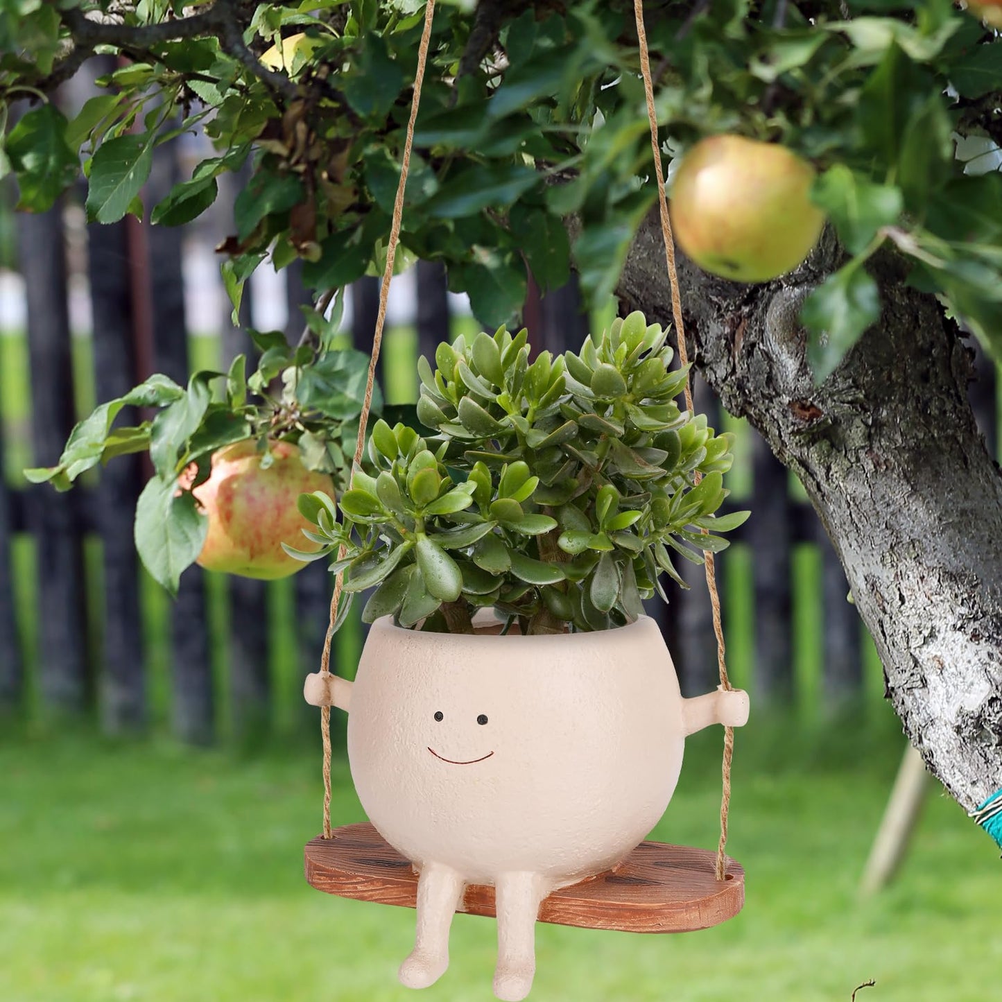 Boomluck Cute Smiley Face Hanging Planter Pot - Adorable Indoor/Outdoor Flower Plant Holder with Drainage Hole - Perfect for Home, Garden, Office Decor