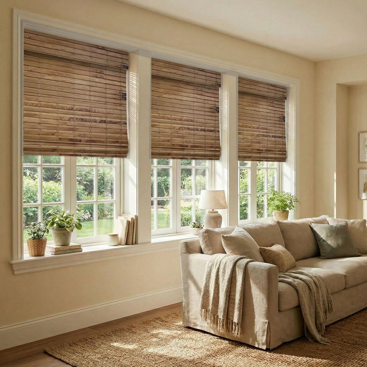 Cordless Woven Wood Roman Shades, Sizes 20 to 72 Wide and 24 to 72 High, Hatteras Camel (Click Customize Now)