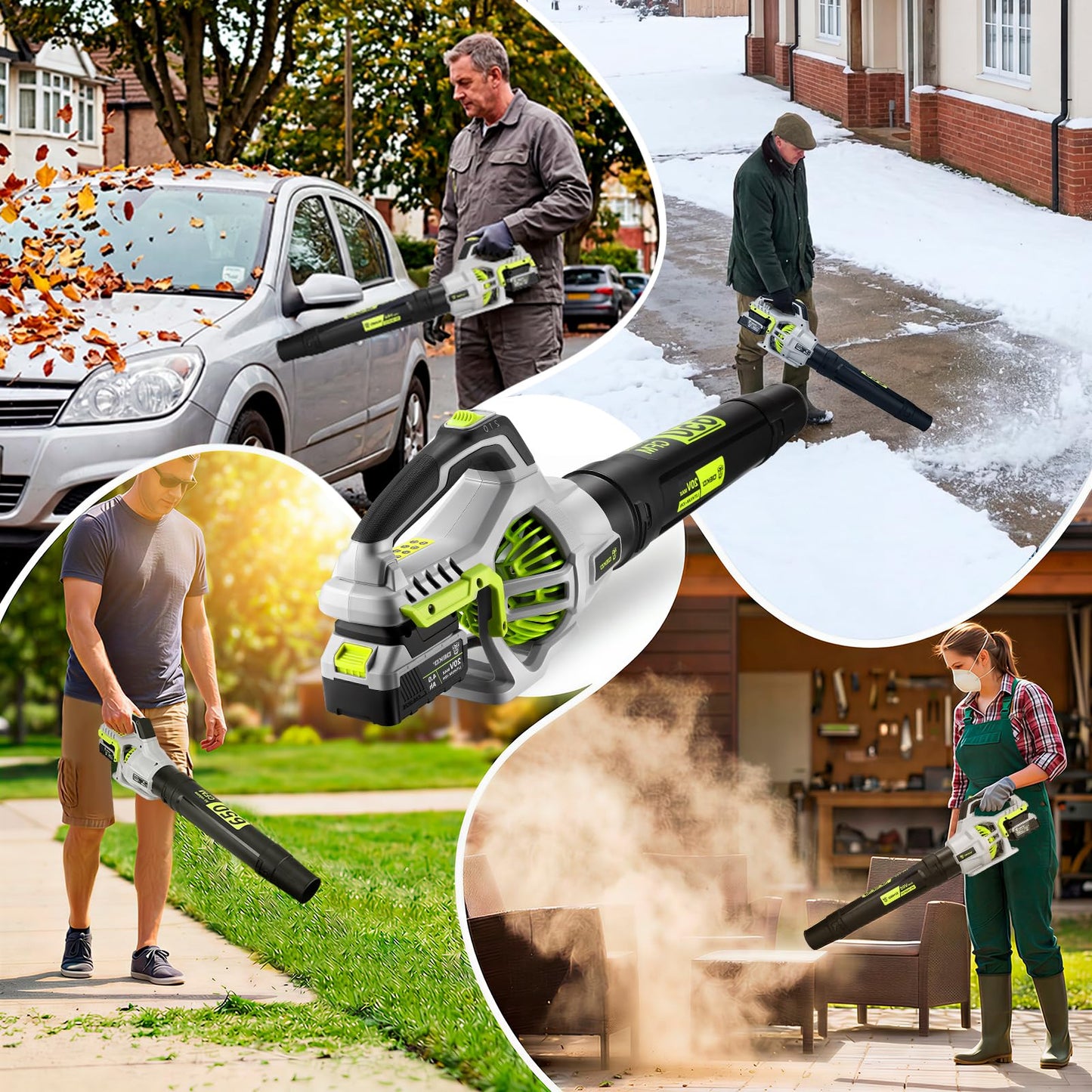 Leaf Blower Cordless, 650 CFM Electric Leaf Blowers with 2 x 4.0Ah Batteries and Charger, 2 Speed Modes, Lightweight Blower for Blowing Leaves, Patio, Yard Cleaning, Blowers for Lawn Care and Dust