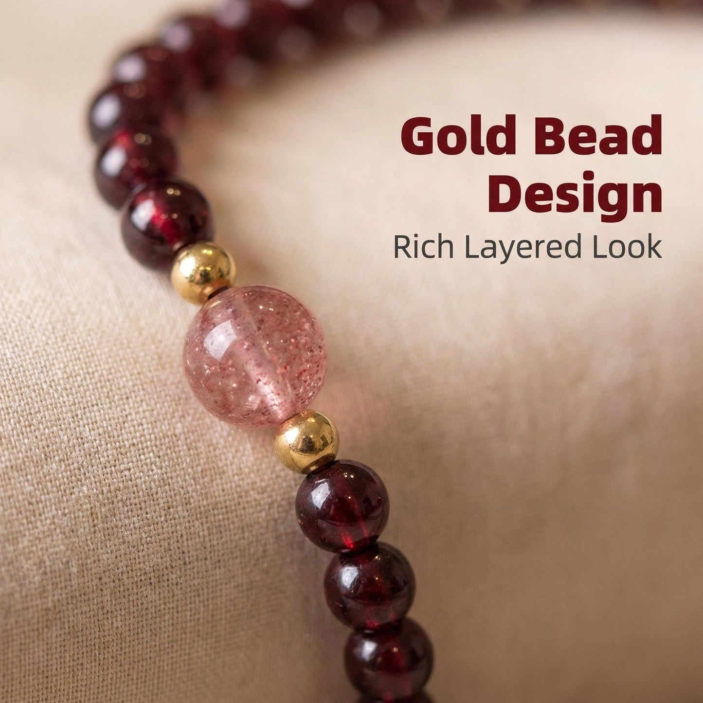 CNYTPE Garnet Bracelet for Women – Red Garnet Jewelry, Healing Crystal Bracelet, Handmade Gemstone Jewelry, Symbol of Love, Happiness & Harmony (Garnet & Strawberry Quartz Single-Strand)