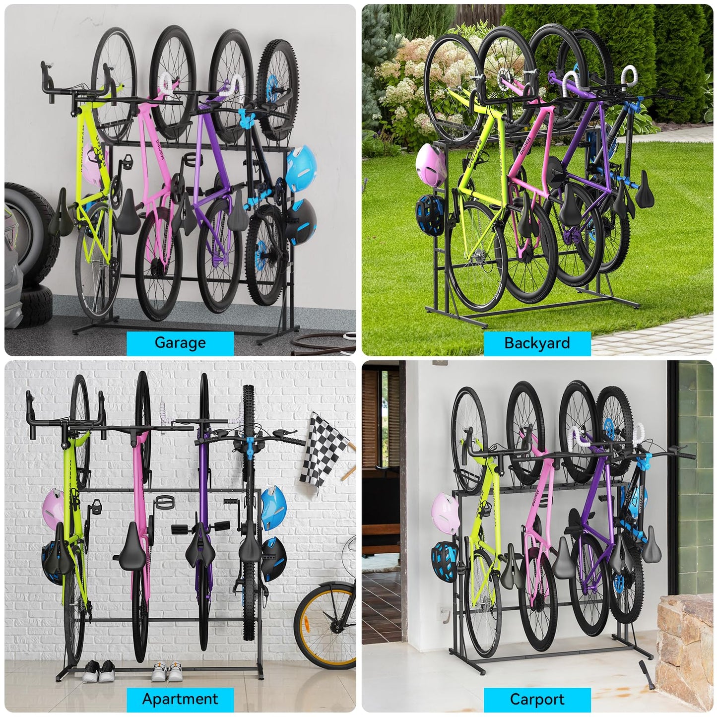 YBING Freestanding Bike Rrack Garage - 4 Bikes Vertical Bike Storage Stand, Floor Stand Bike Racks for Home and Garage Organizer, Indoor, Outdoor