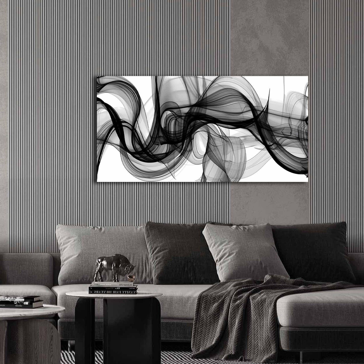 ENTANUB Abstract Wall Art for Bedroom, Black and White Canvas Wall Decor for Living Room, Smoke Picture Print, Size 40 x 20 Inches