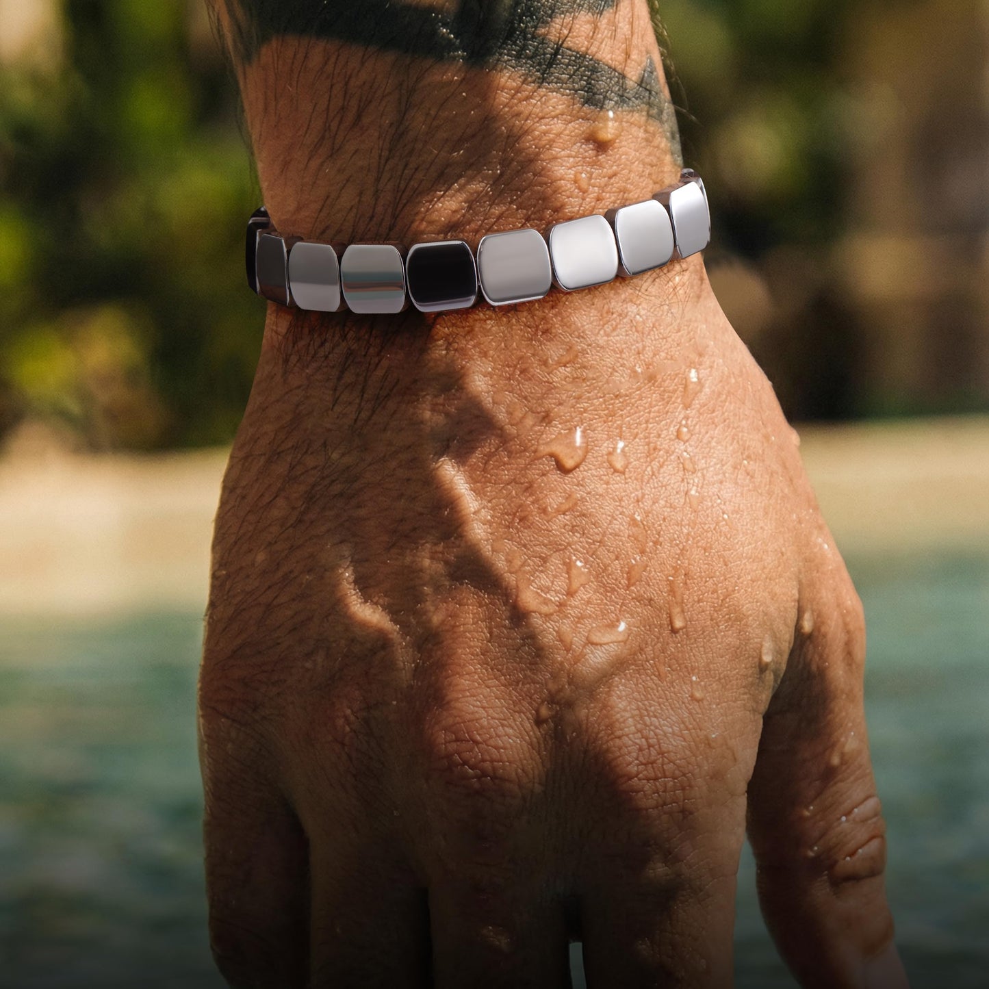 DONYUDE Square Hematite Bracelet Men Reignites Masculine Energy Strech Black Natural Hematite for Dad Husband Boyfriend Birthday Motivational Gift for Confidence Strength Crystal Jewelry