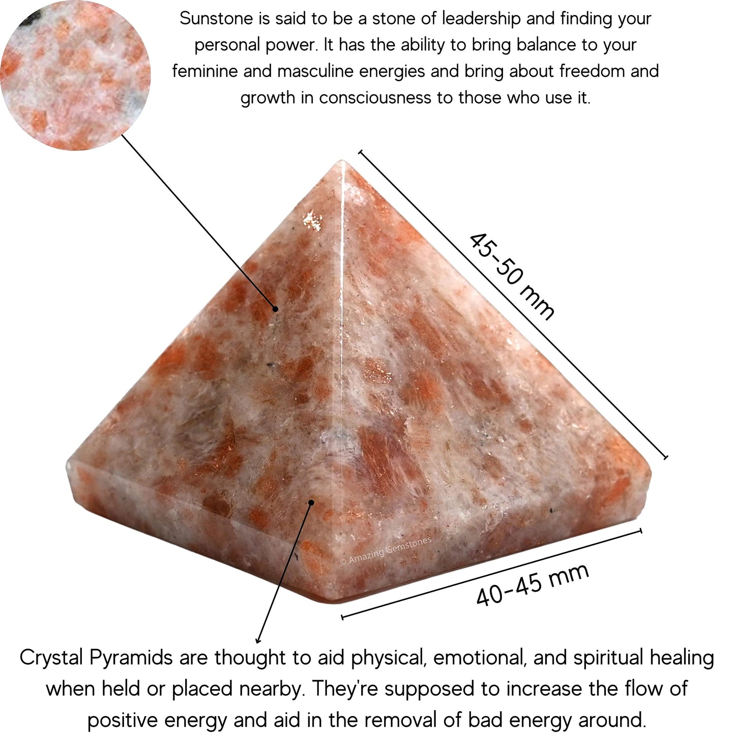 Amazing Gemstone Sunstone Pyramid Crystal Healing Stones - 2" Great Pyramid Figurine of Natural Stone Pyramid for Meditation, Reiki, Chakra Balancing and Crystal Pyramids Grid